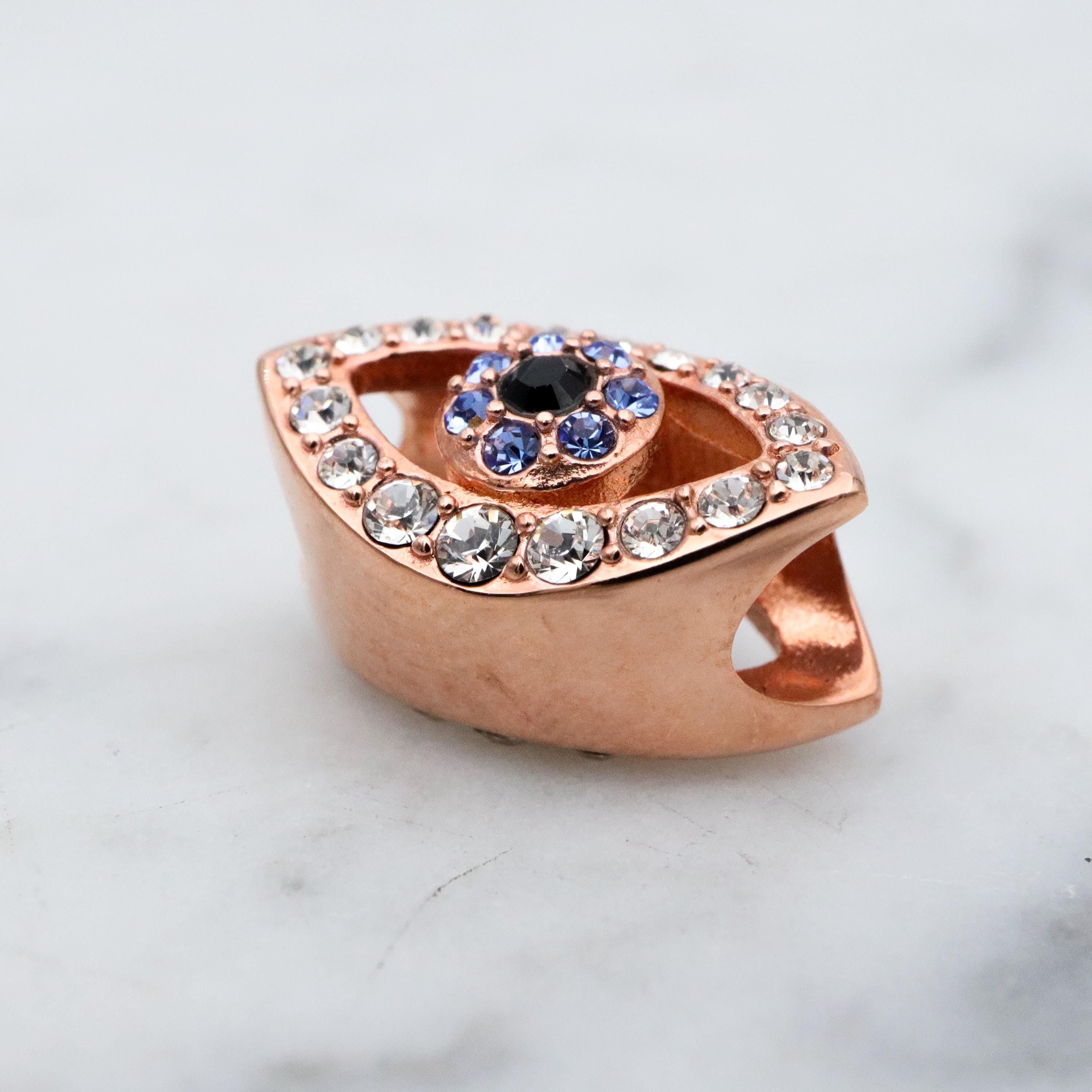 vintage rose gold plated sterling & crystal eye slide charm