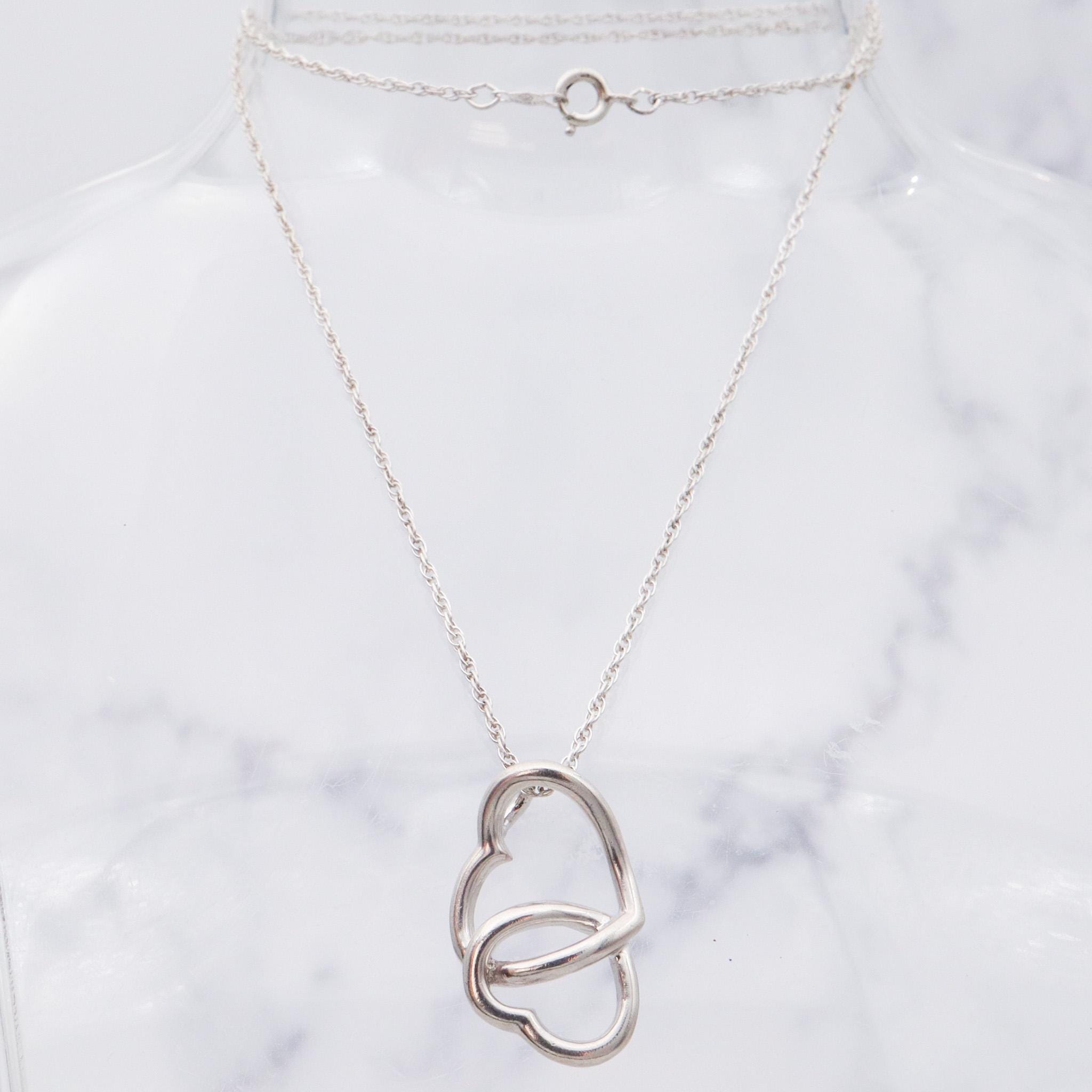 Vintage sterling silver double open heart pendant necklace