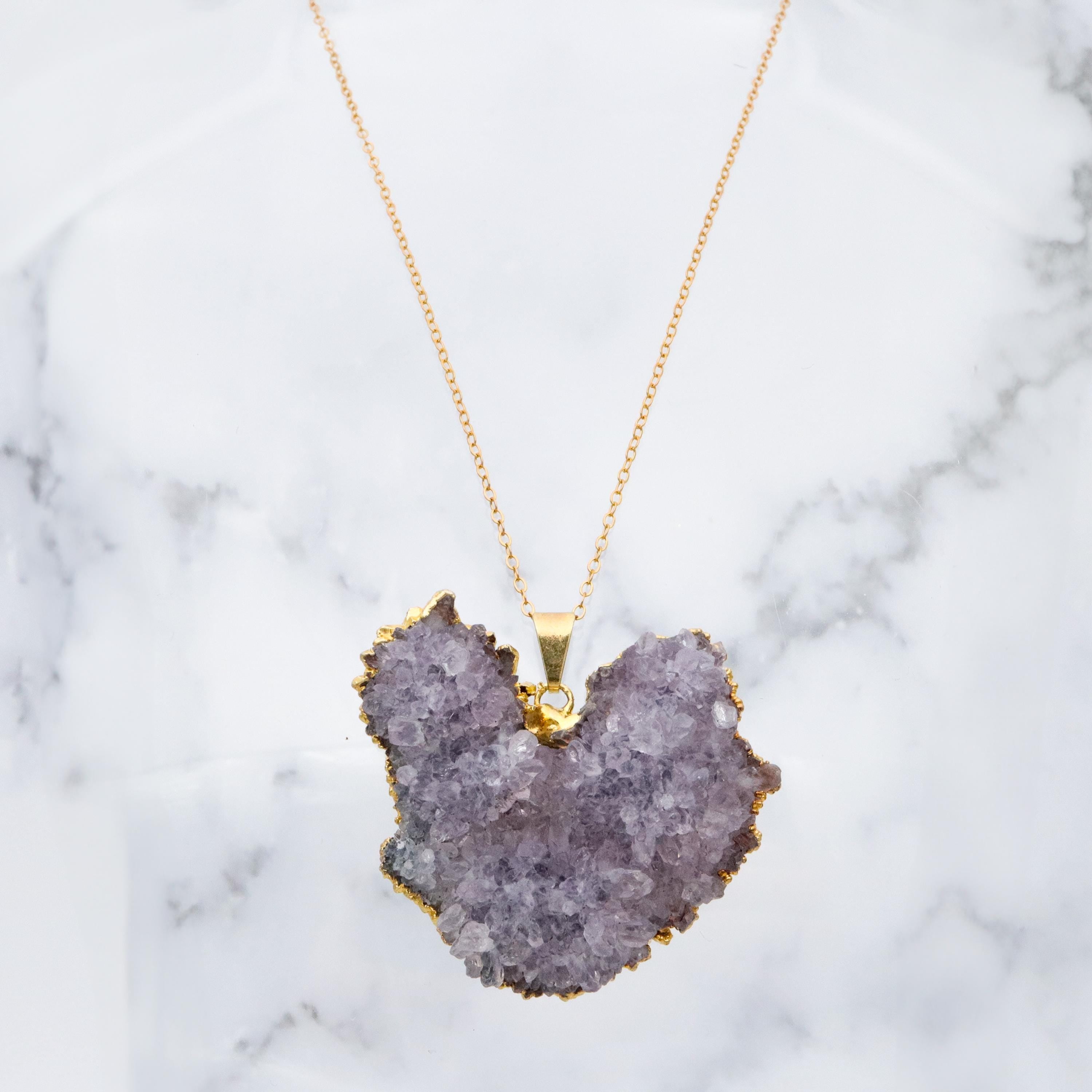 Vintage raw amethyst geode 24k gold plated pendant