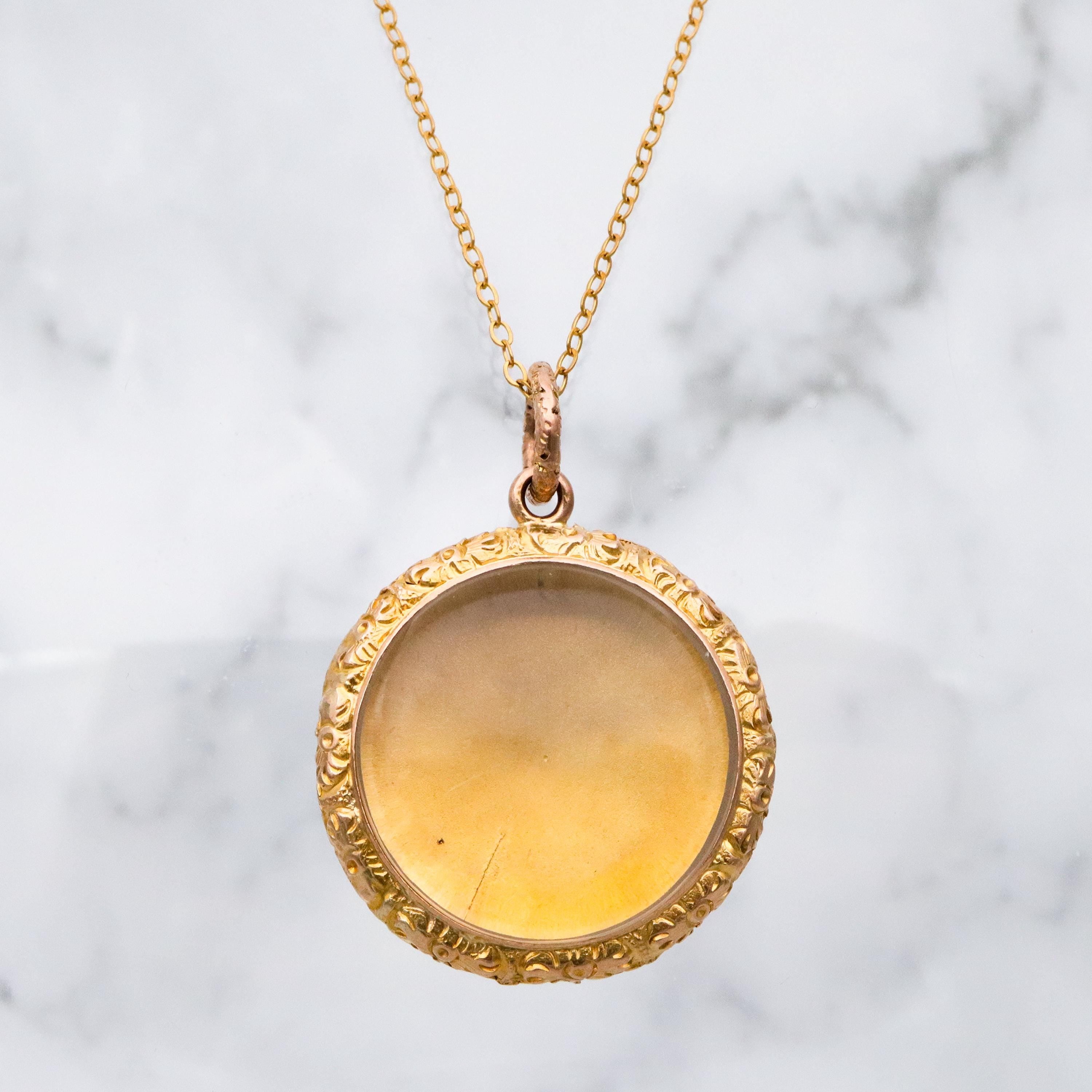 Antique Victorian 9k gold repousse shadow box locket pendant