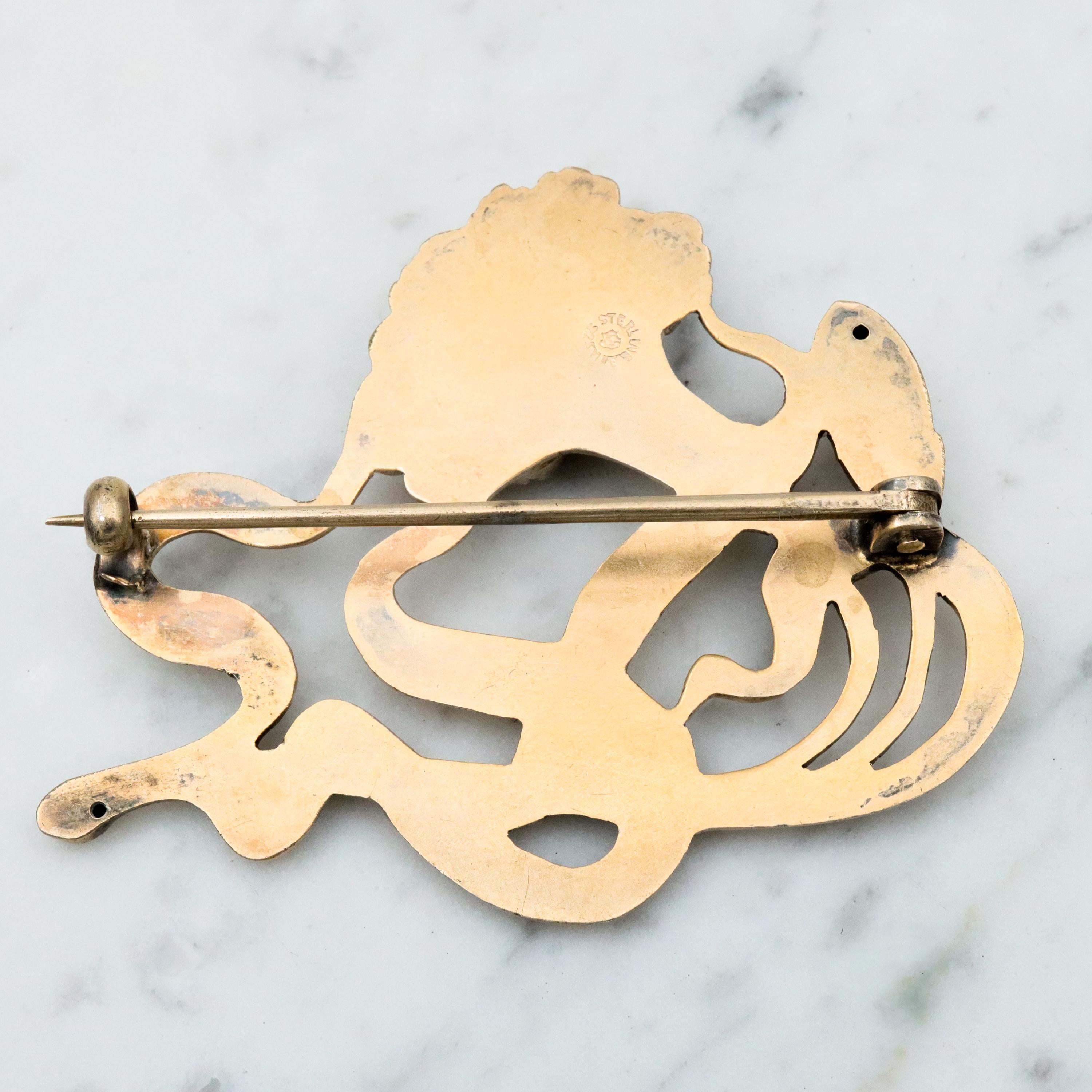 Large Antique Art Nouveau Unger Brothers vermeil sterling carnation brooch