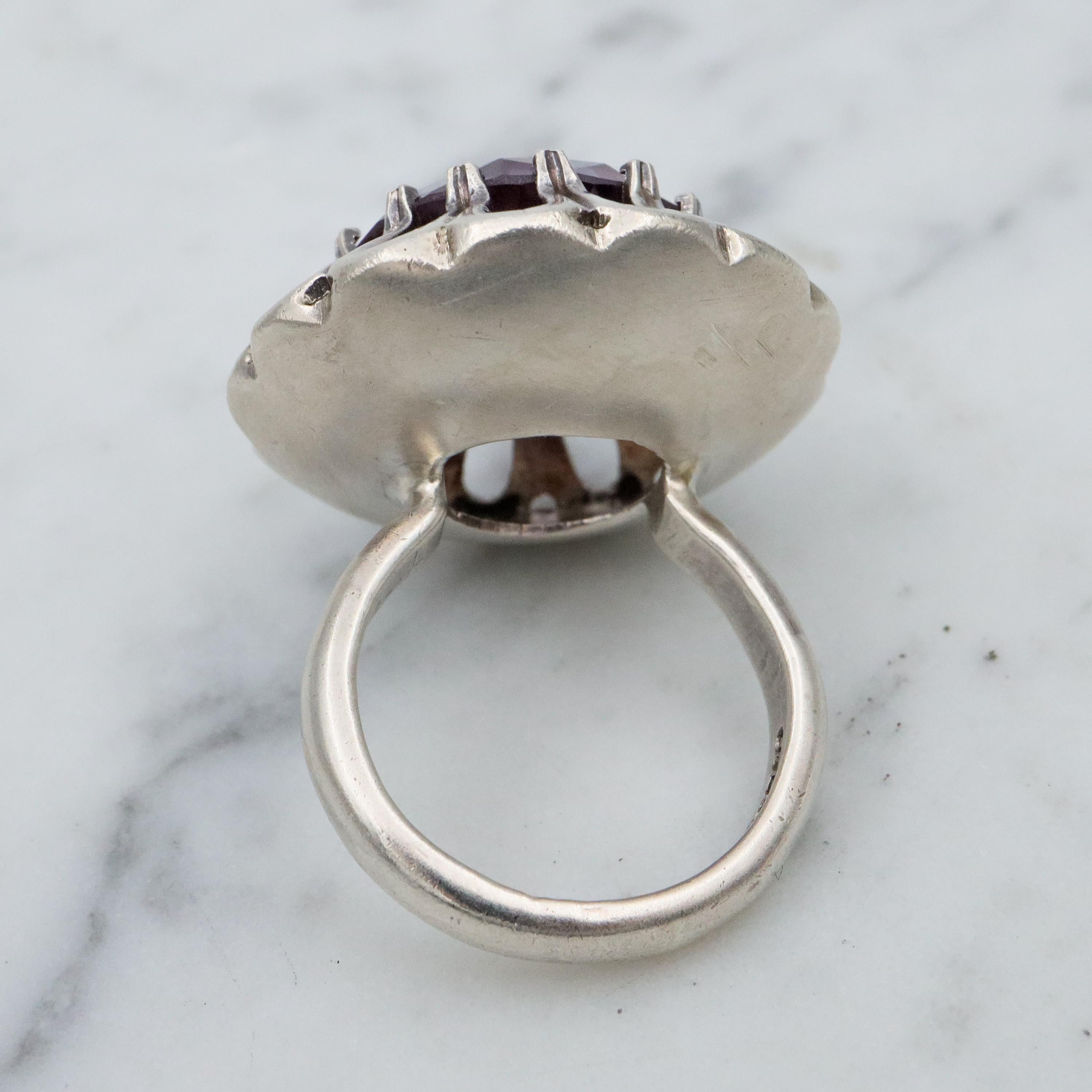 Mexican Modern sterling synthetic color change sapphire flower ring, size 5.25