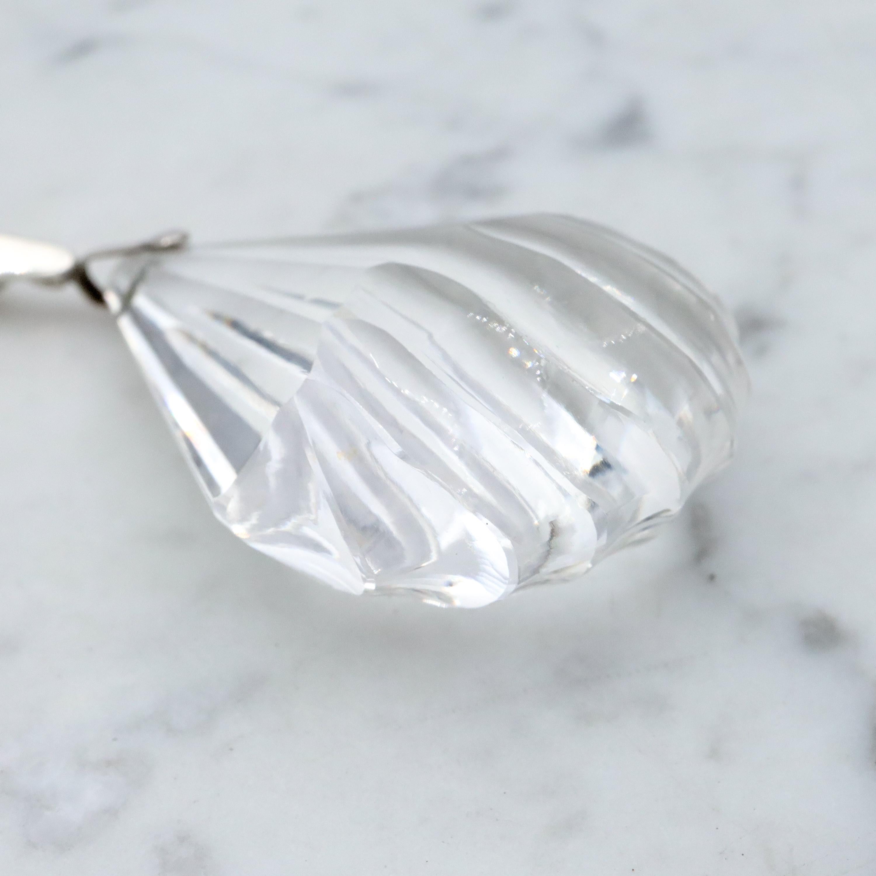 Huge antique Art Deco cut rock crystal sterling drop pendant
