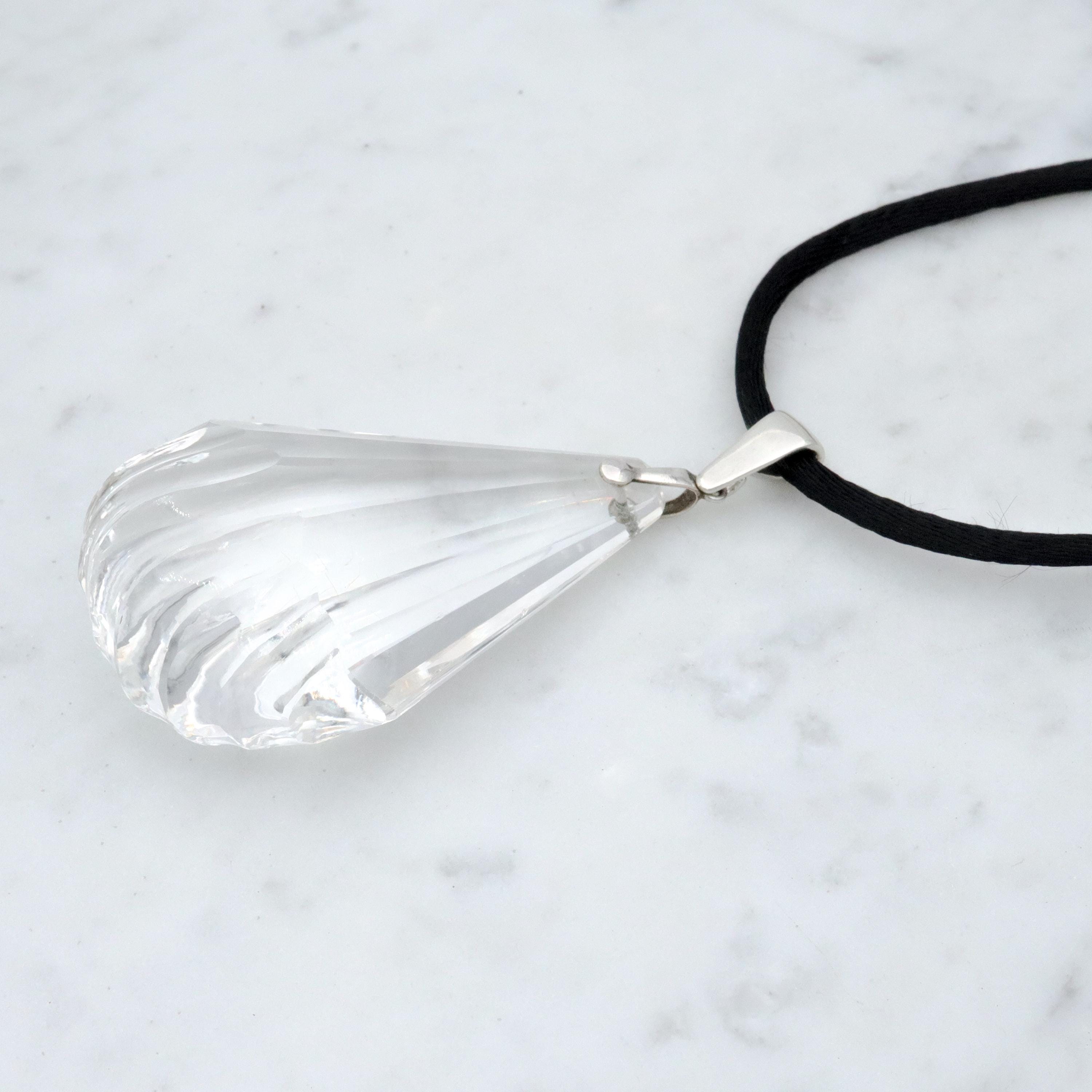 Huge antique Art Deco cut rock crystal sterling drop pendant