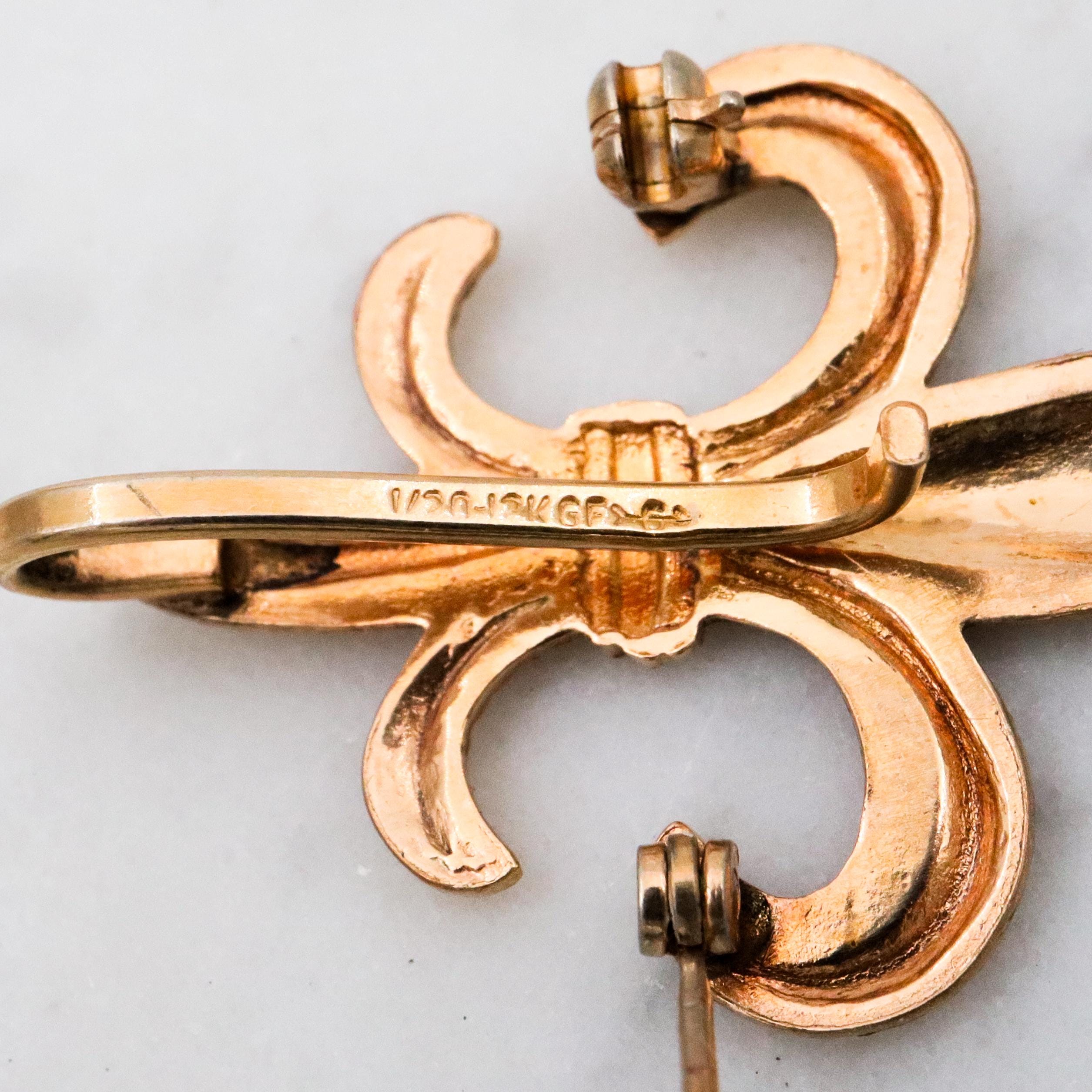 Antique Victorian gold filled fleur de lis watch clip pin