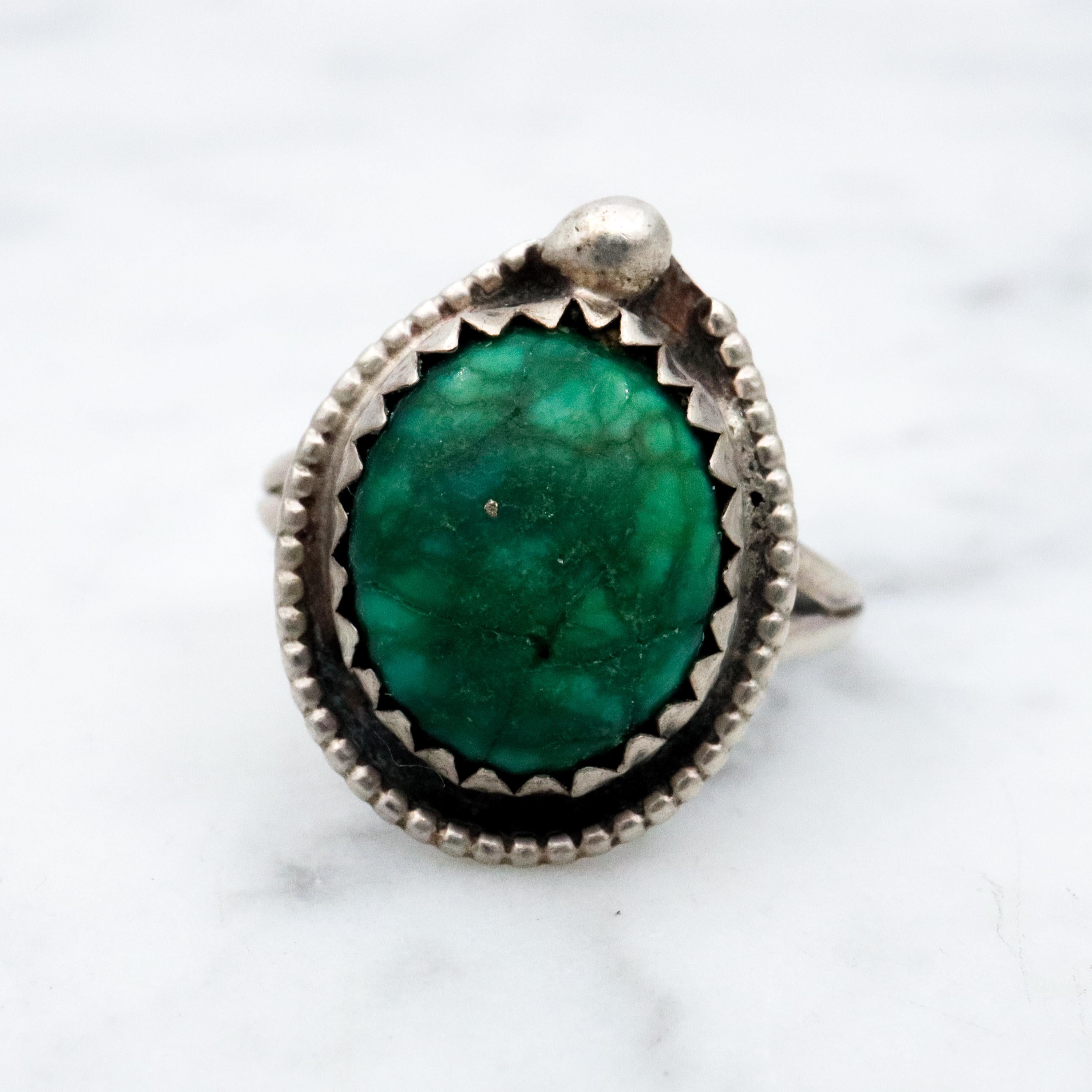 Vintage Native American sterling green turquoise ring, size 6 1/4