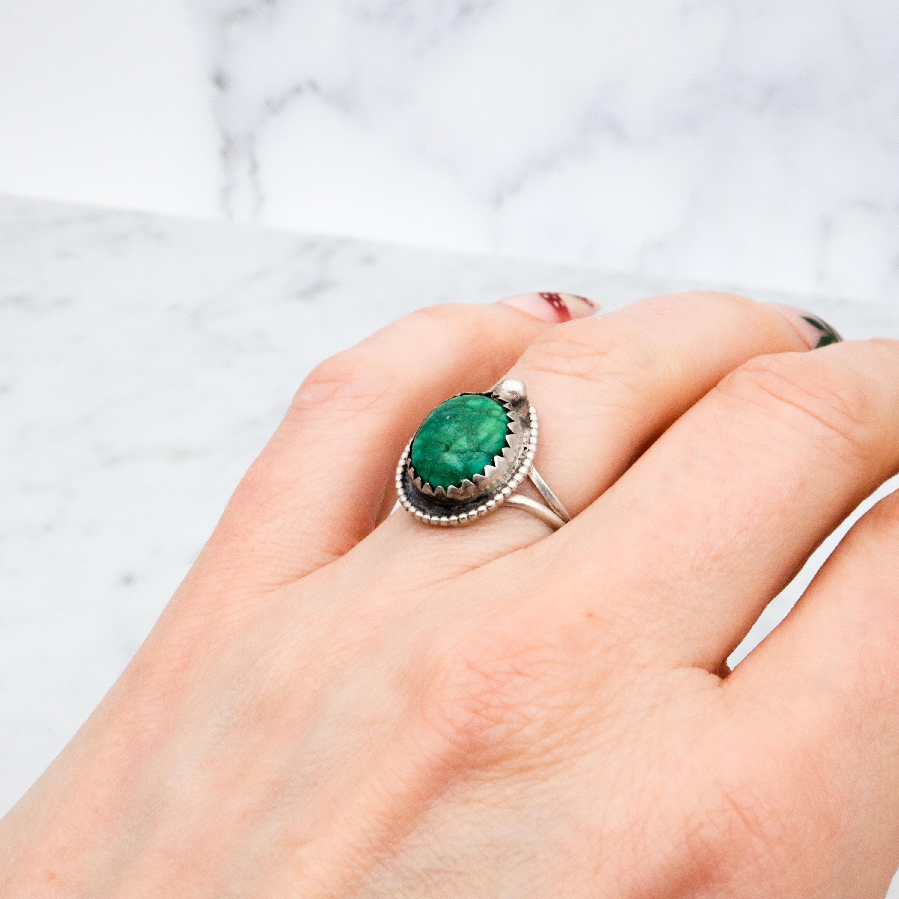 Vintage Native American sterling green turquoise ring, size 6 1/4