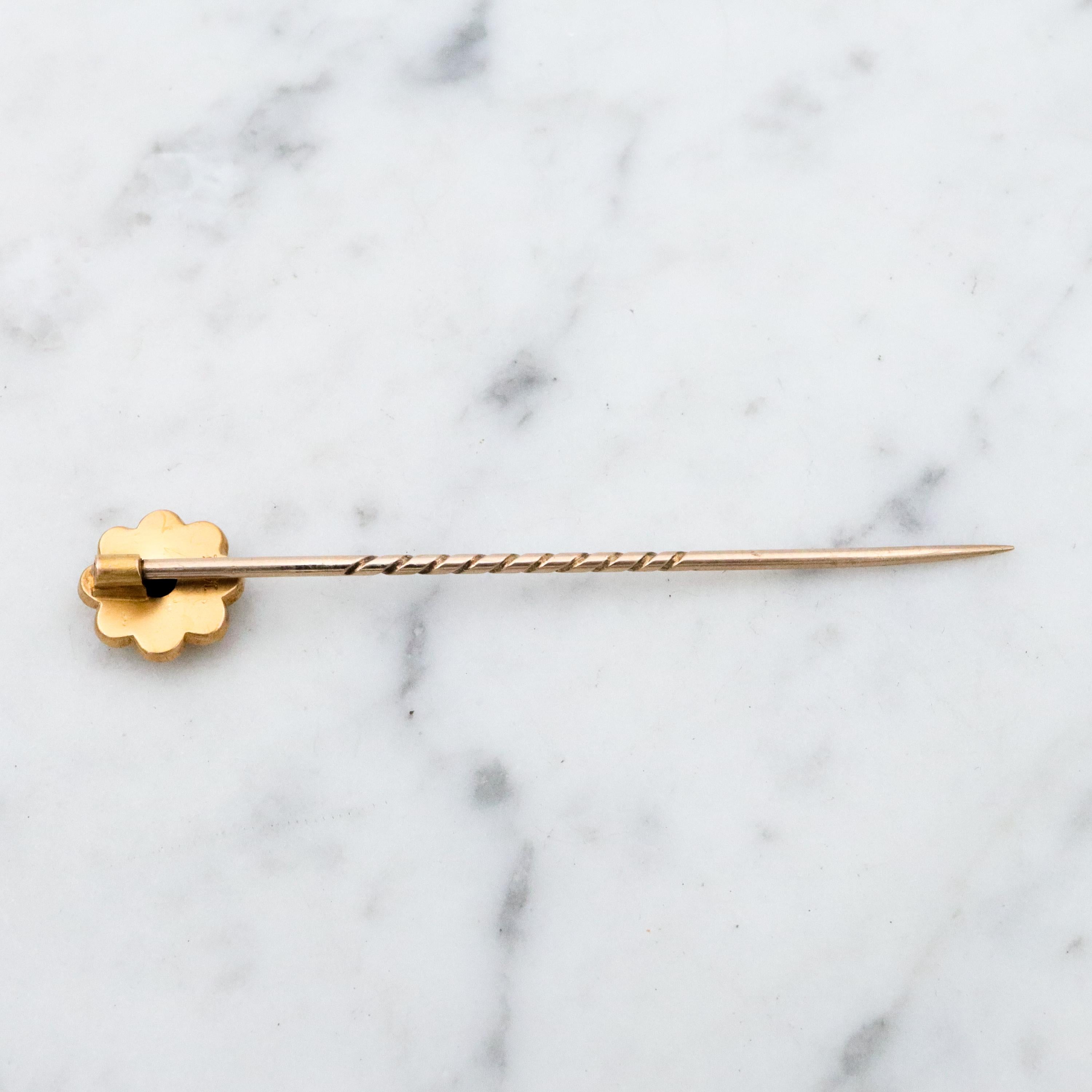 Antique Victorian Etruscan Revival 10k gold rose cut diamond flower stick pin