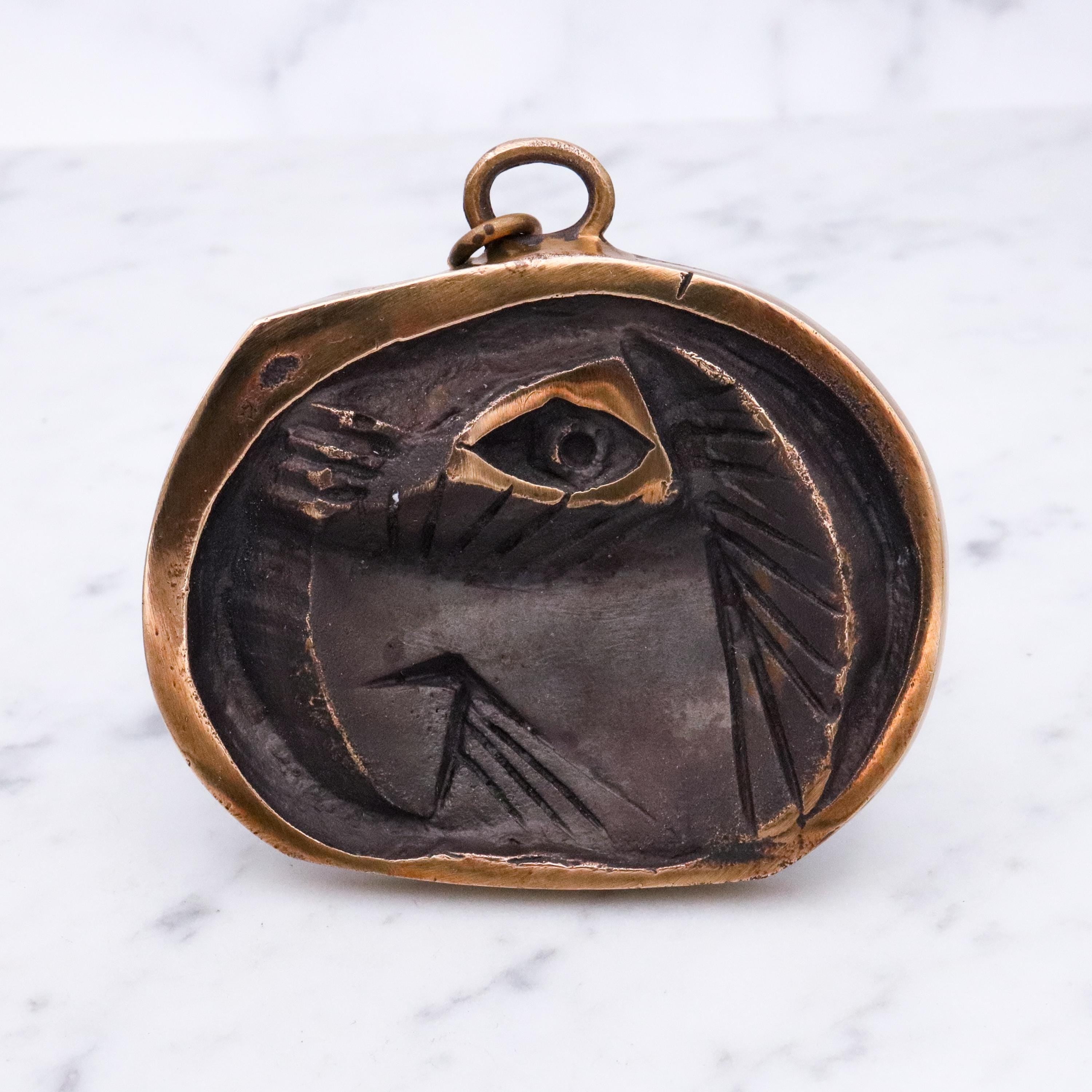 Mid Century Henri Nogaret designed copper and brass cuff bracelet & pendant set
