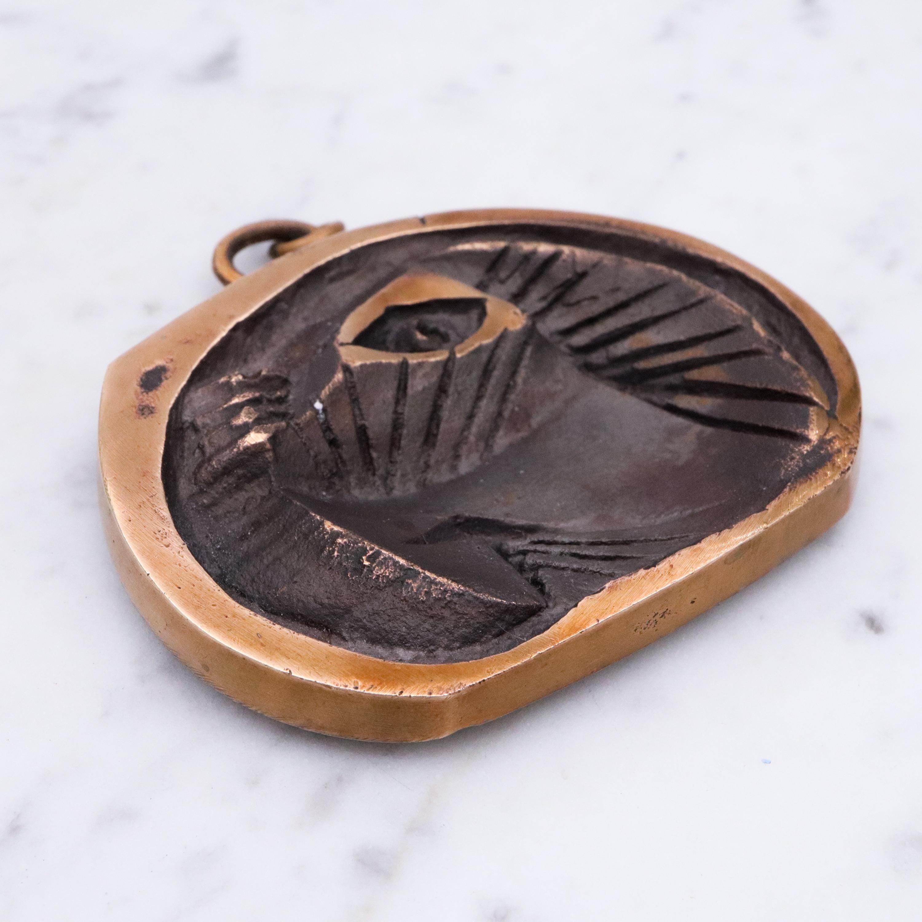 Mid Century Henri Nogaret designed copper and brass cuff bracelet & pendant set