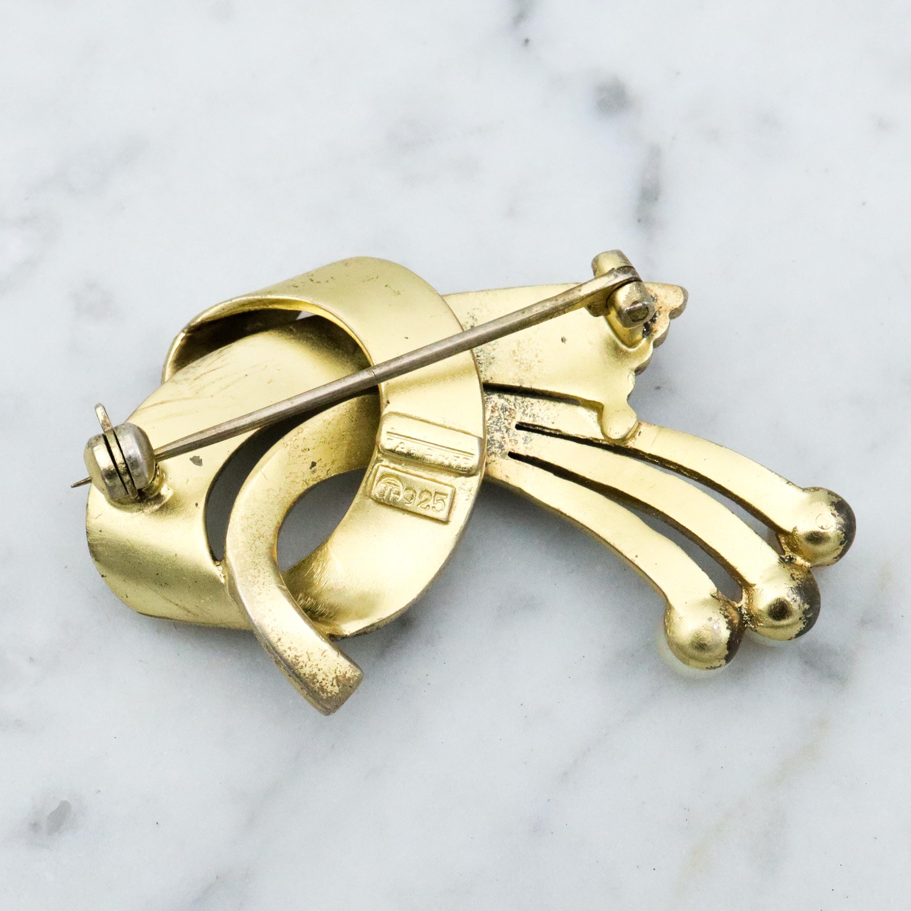 Antique Jugendstil Art Deco Theodor Fahrner vermeil sterling abstract brooch w/marcasites & pearls