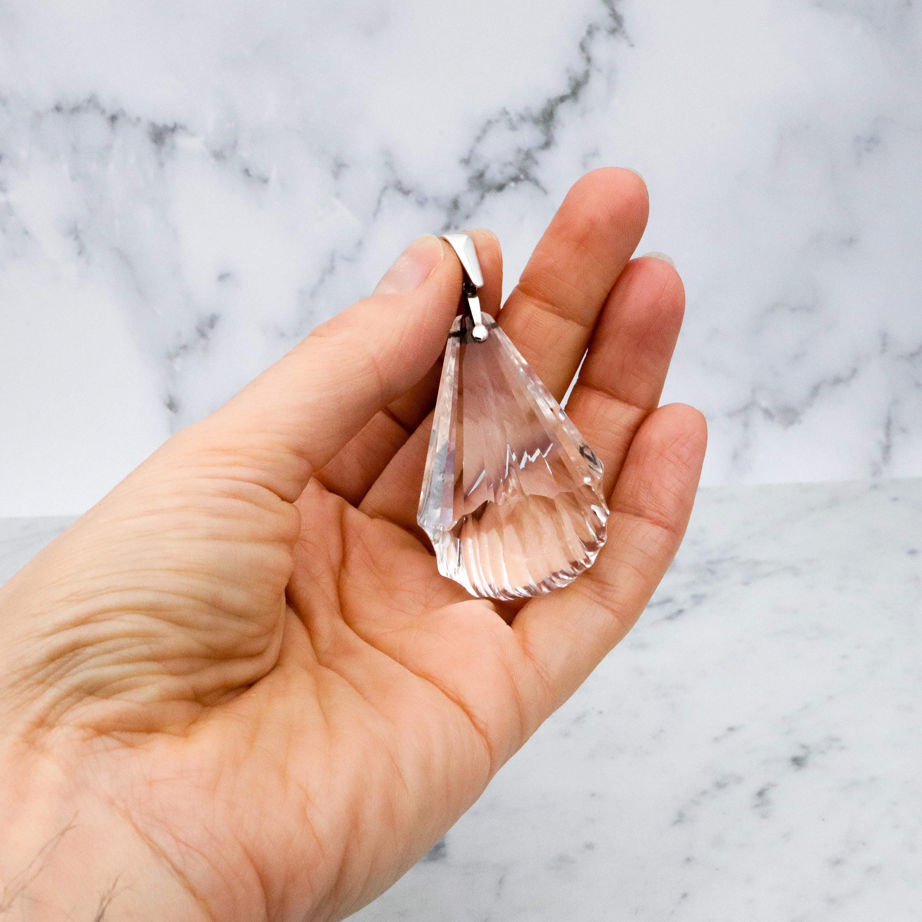 Huge antique Art Deco cut rock crystal sterling drop pendant