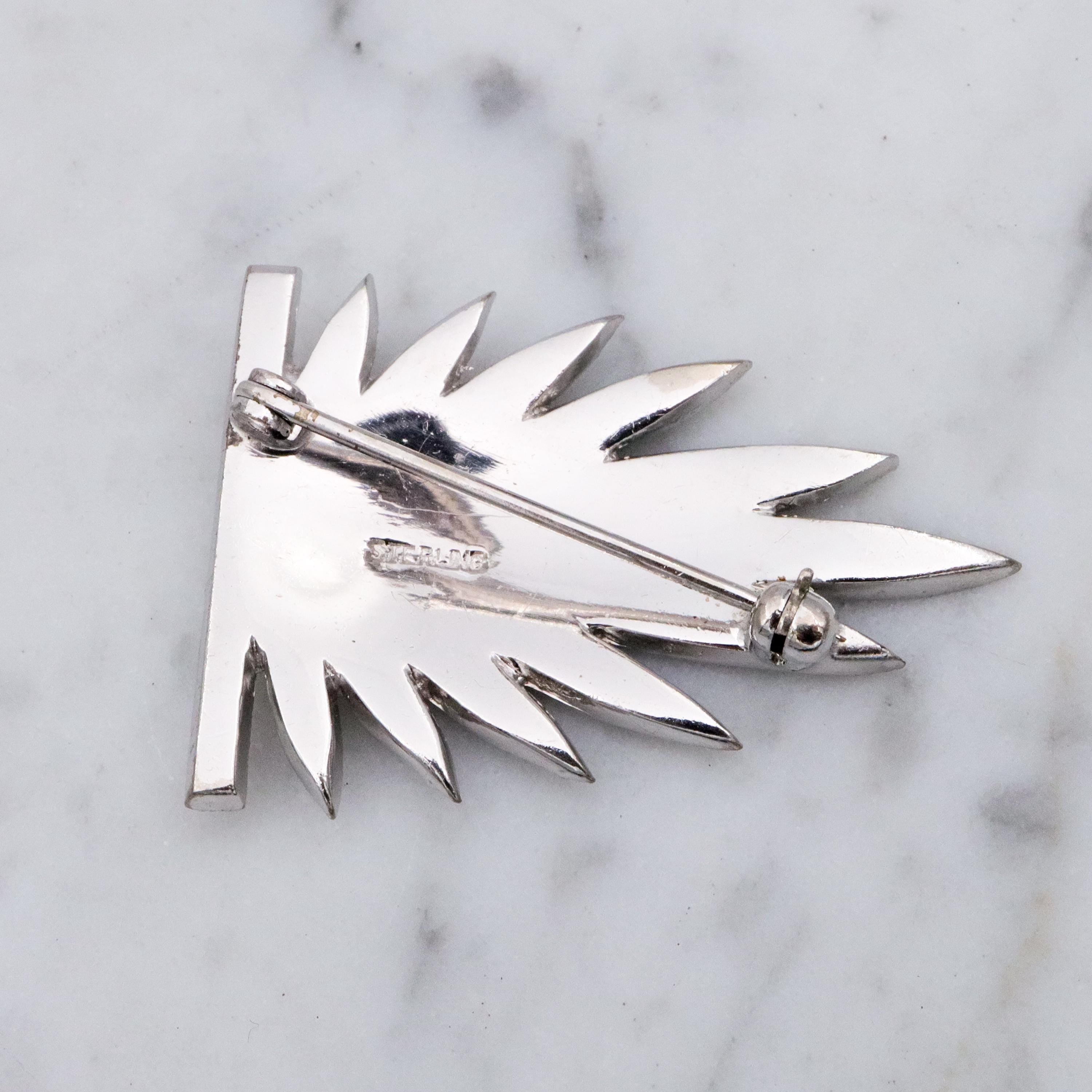 Antique Art Deco sterling marcasite leaf frond brooch