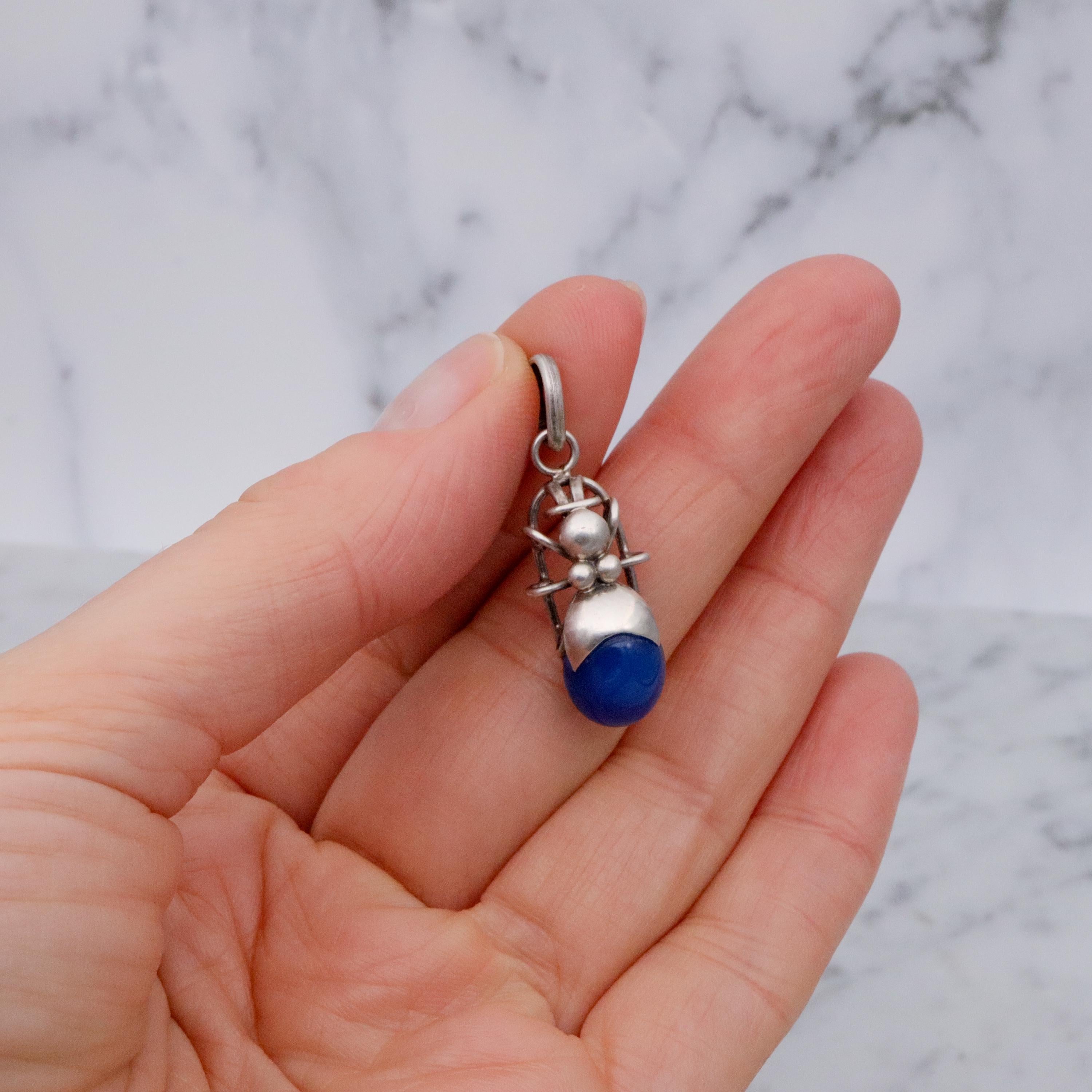 Vintage sterling blue chalcedony beetle bug pendant