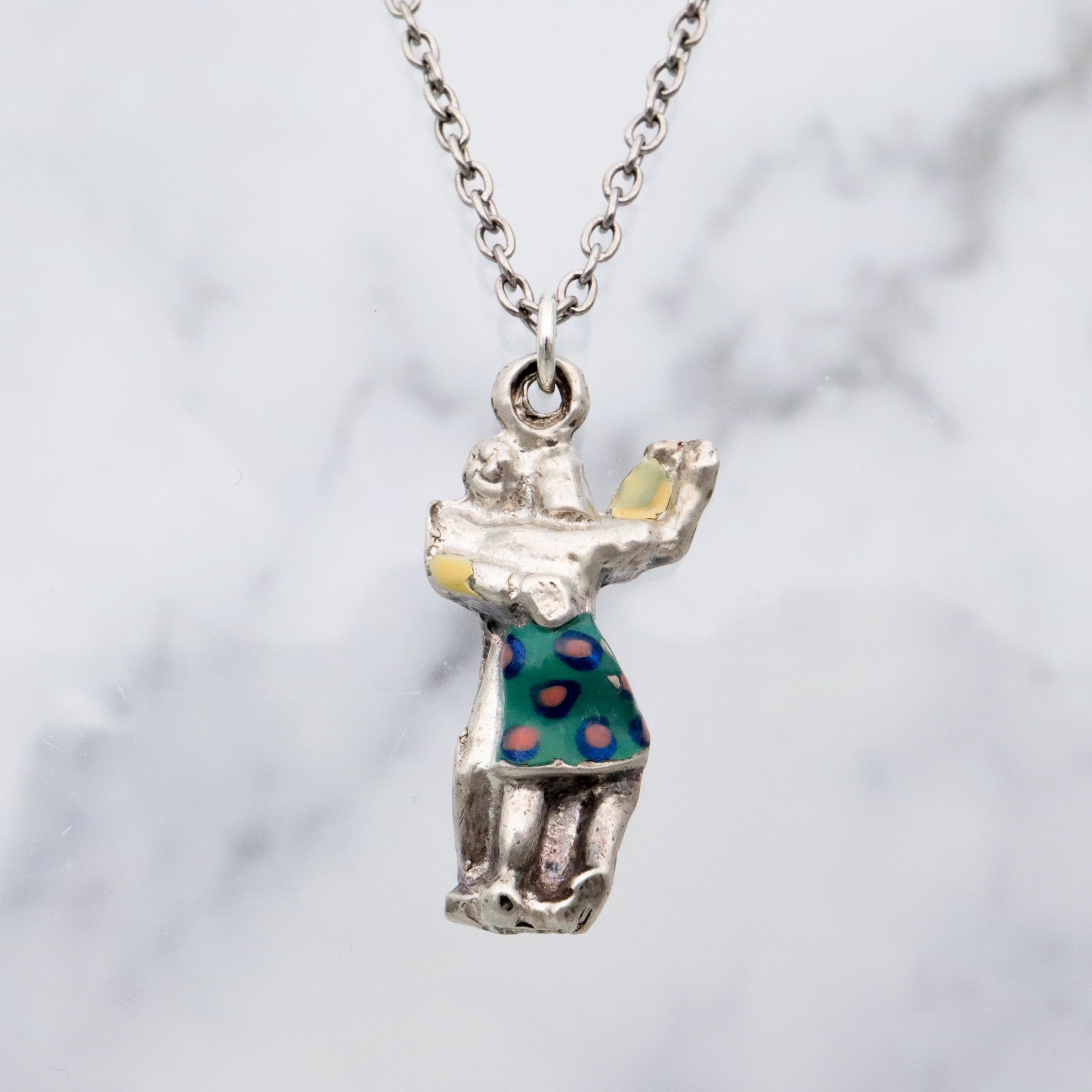 vintage sterling enamel dancing couple charm pendant