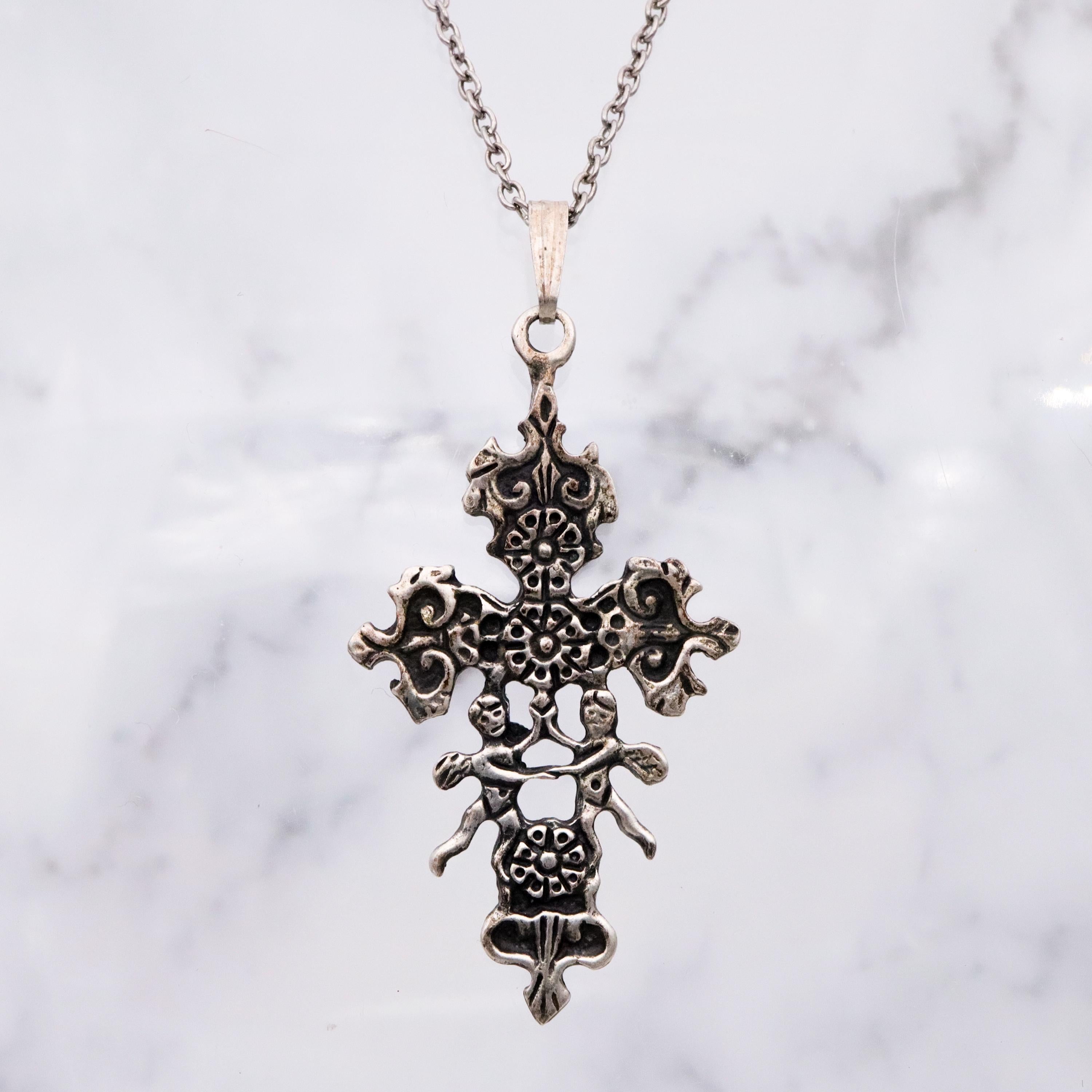 Antique sterling Caravaca cross pendant