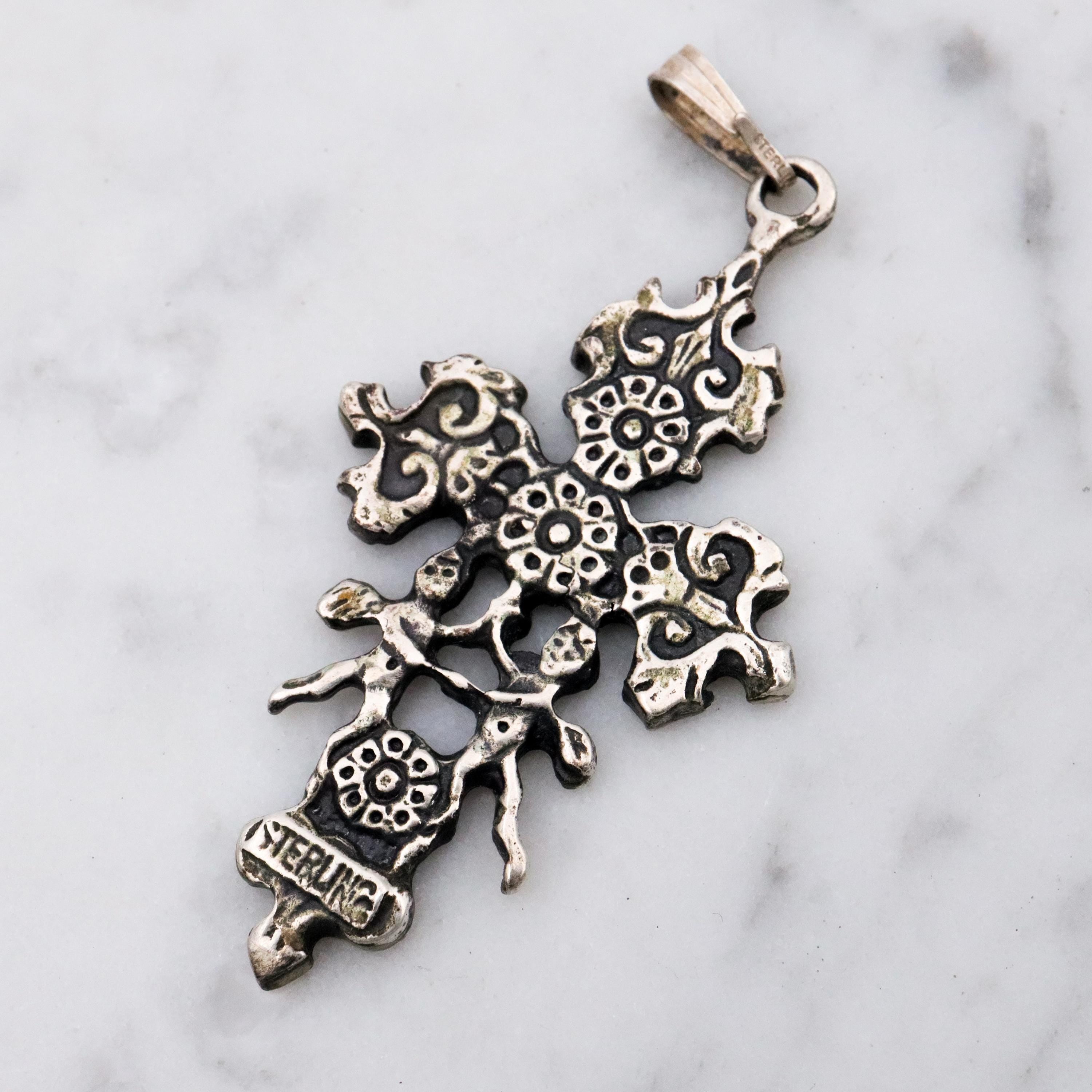 Antique sterling Caravaca cross pendant