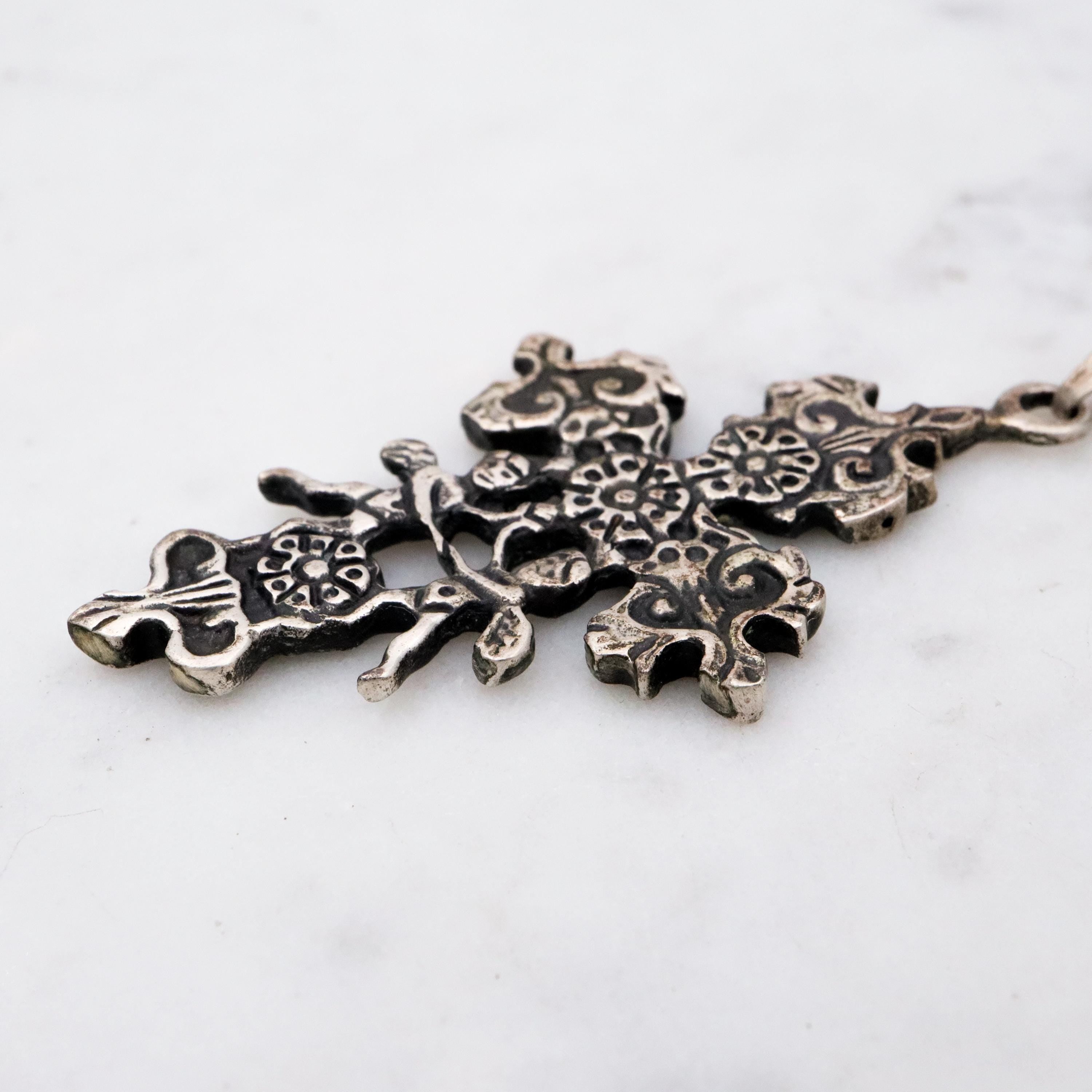 Antique sterling Caravaca cross pendant