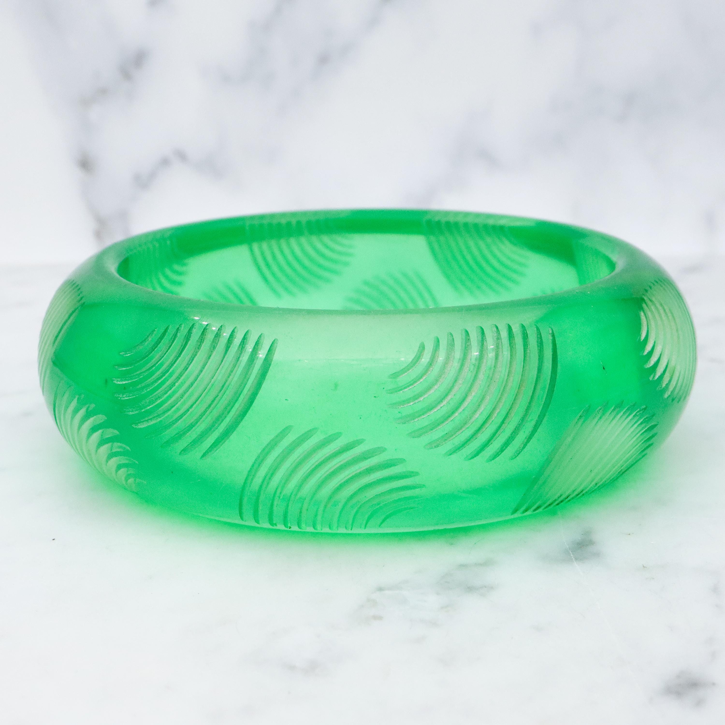 Pair of Bill Schiffer Mid Century carved lucite chunky bangle bracelets