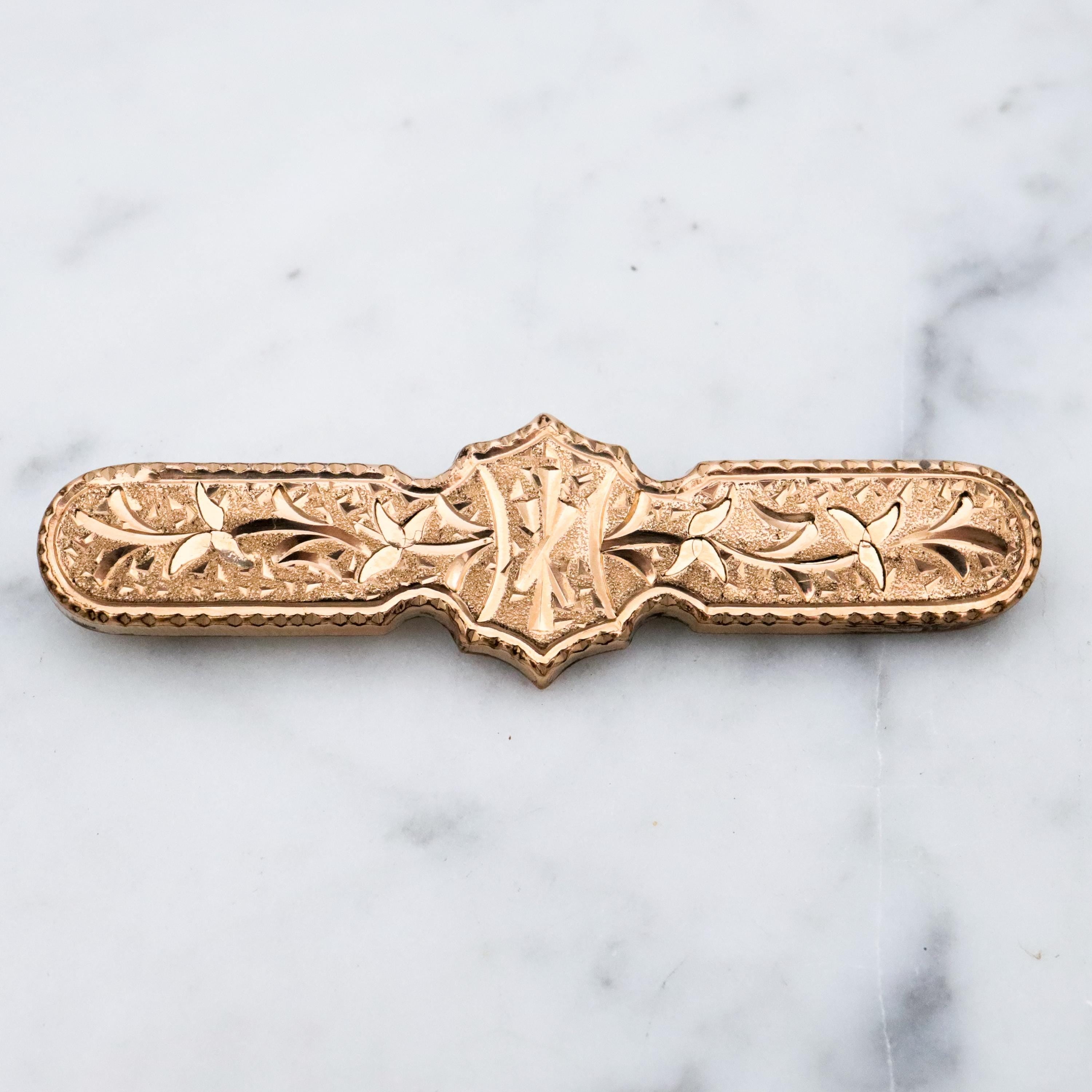 Antique Victorian gold filled leaf etched bar pin