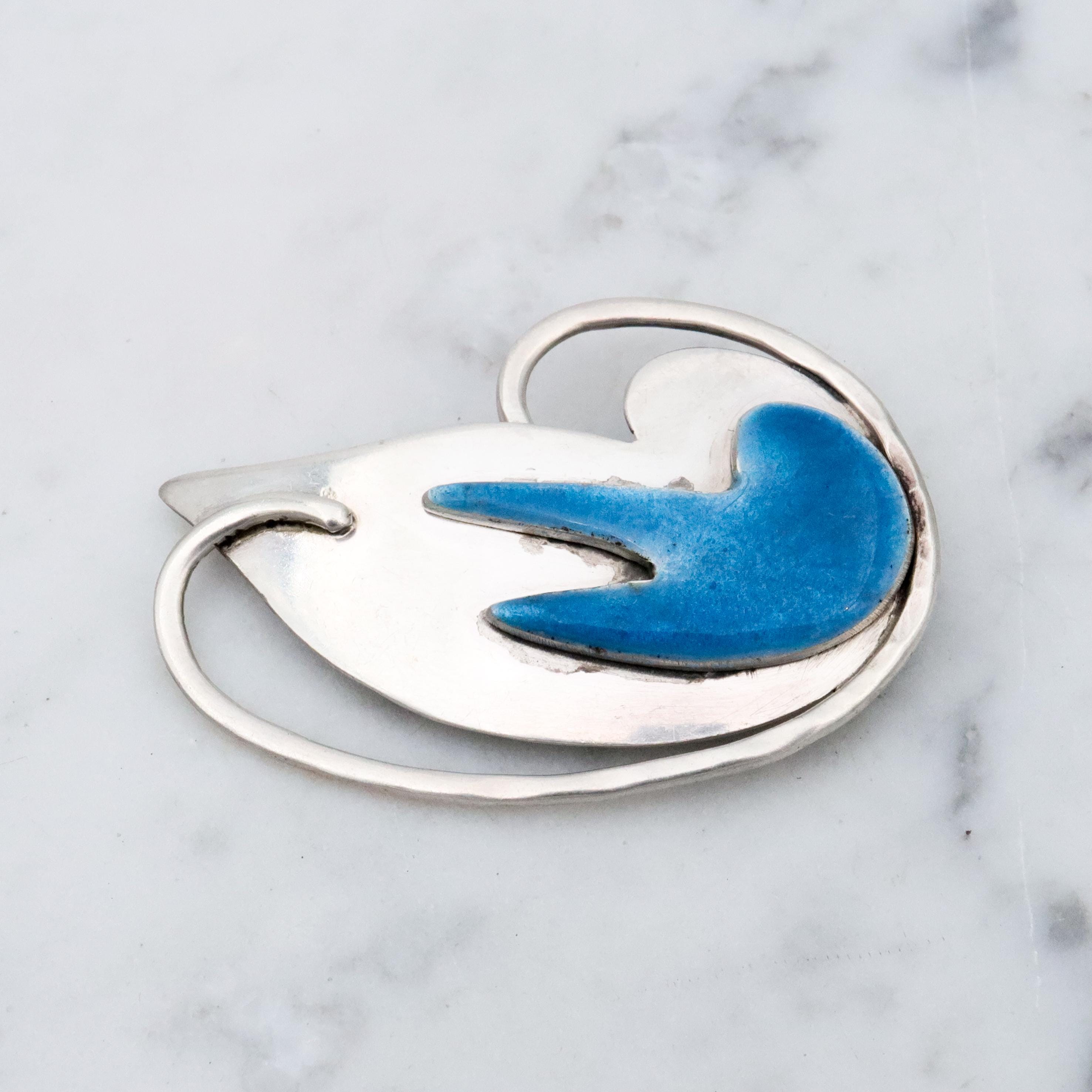 Antique Arts & Crafts era sterling enamel abstract brooch