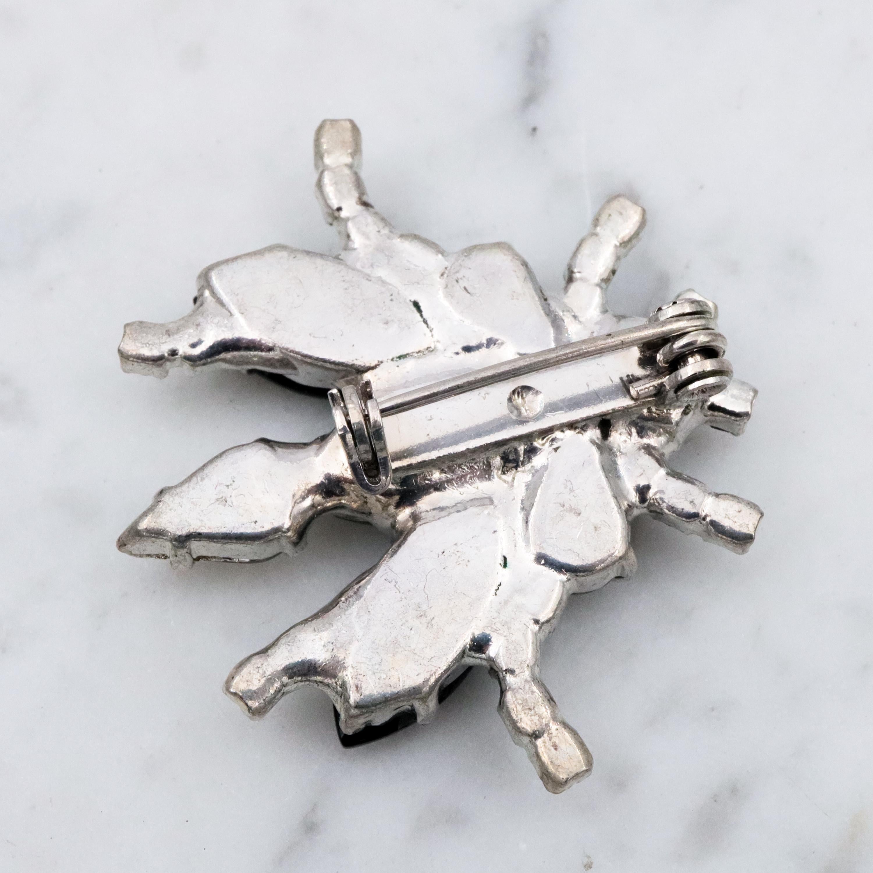 Vintage black & clear rhinestone bug brooch
