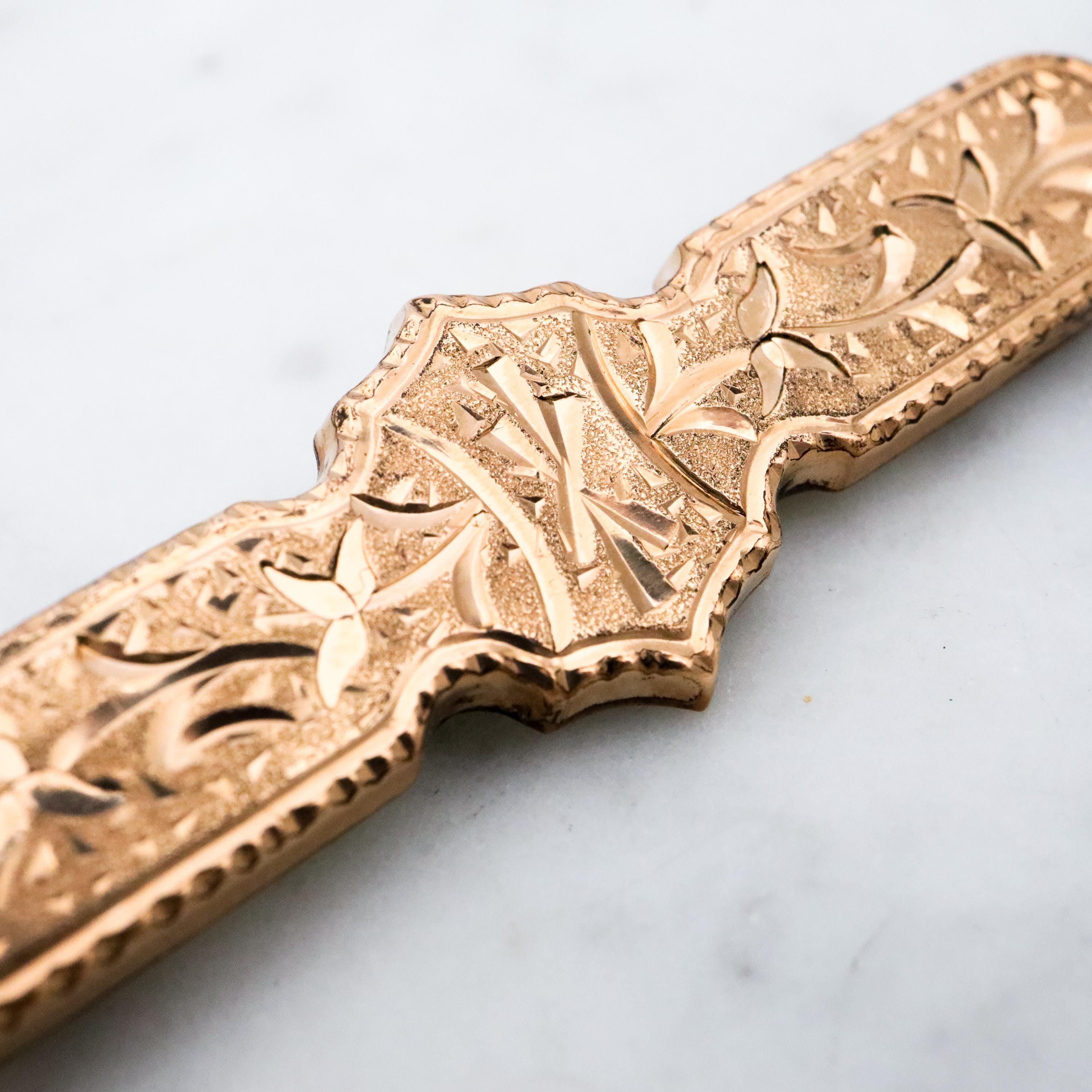 Antique Victorian gold filled leaf etched bar pin