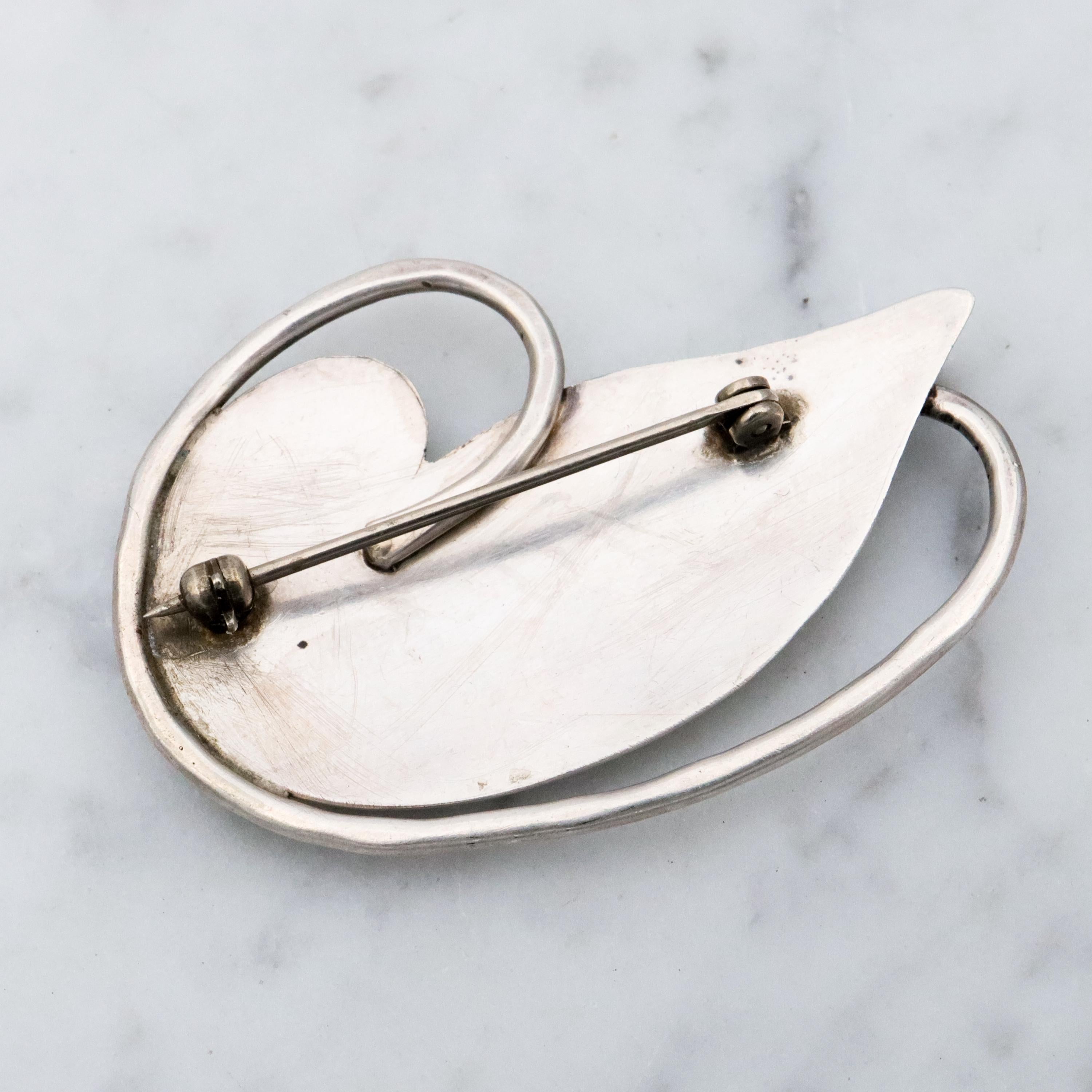 Antique Arts & Crafts era sterling enamel abstract brooch