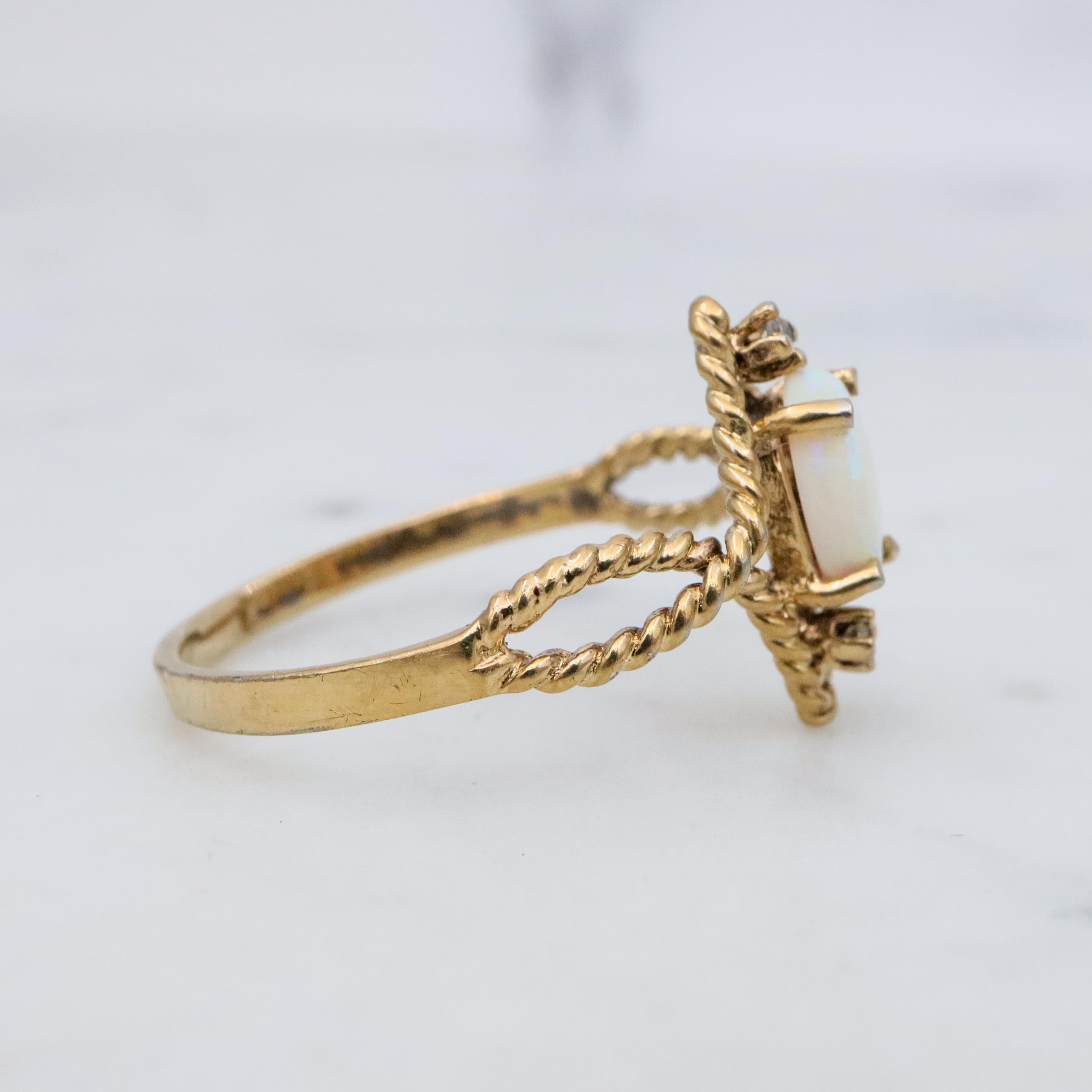 Retro gold plated sterling opal & diamond twisted ring, sz 8