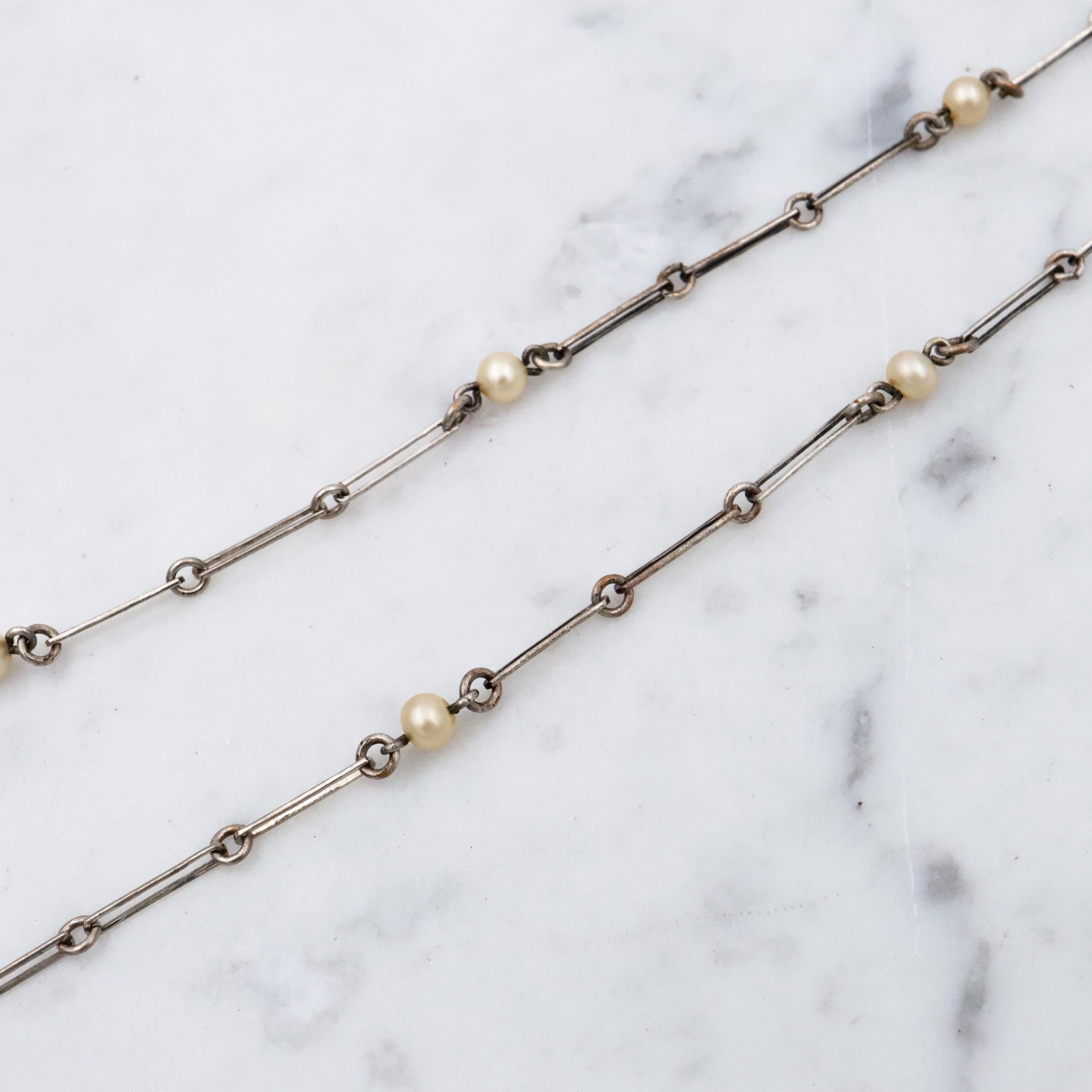 Antique Art Deco faux pearl chandelier silver tone necklace