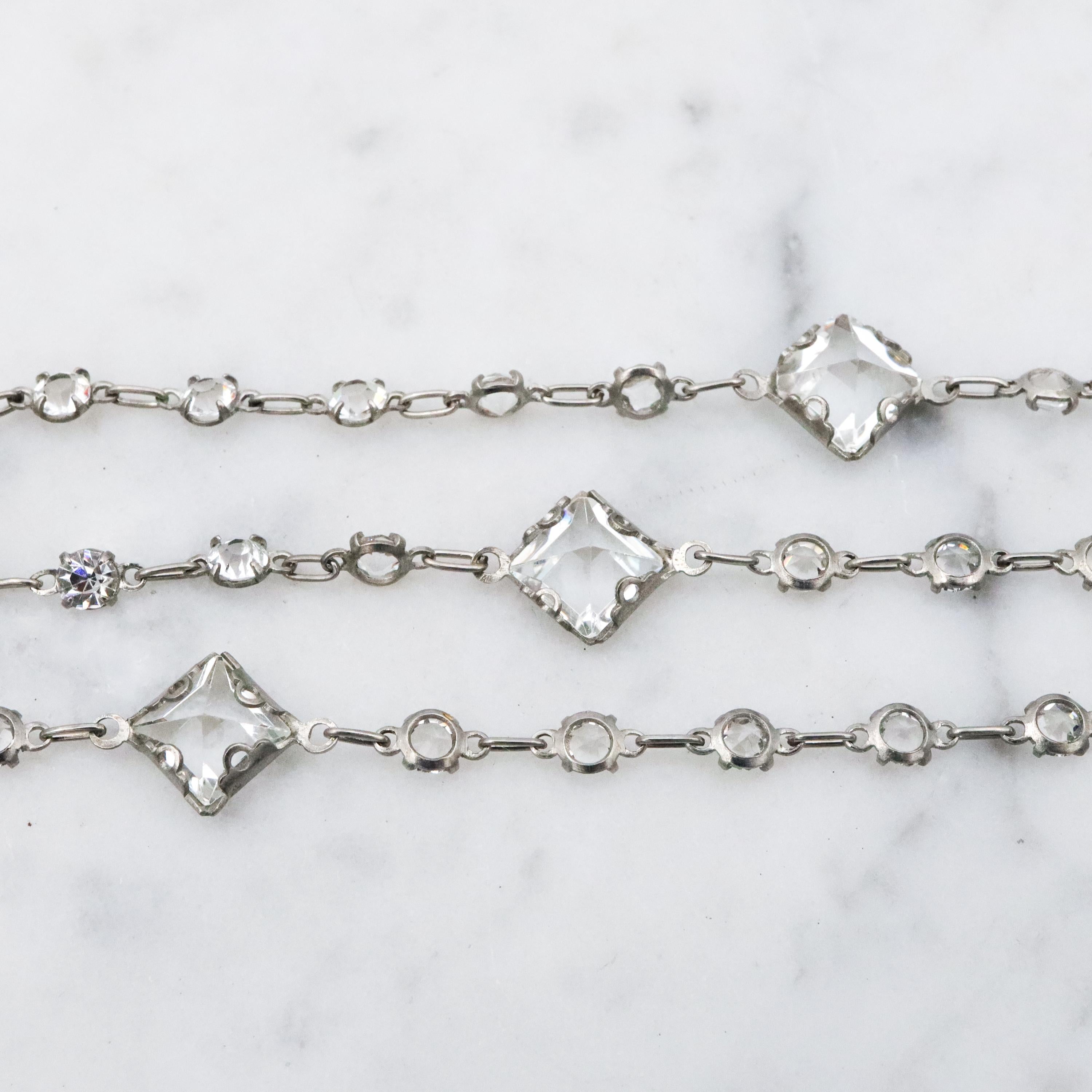 Antique Art Deco Platinon block crystal fancy prong set necklace