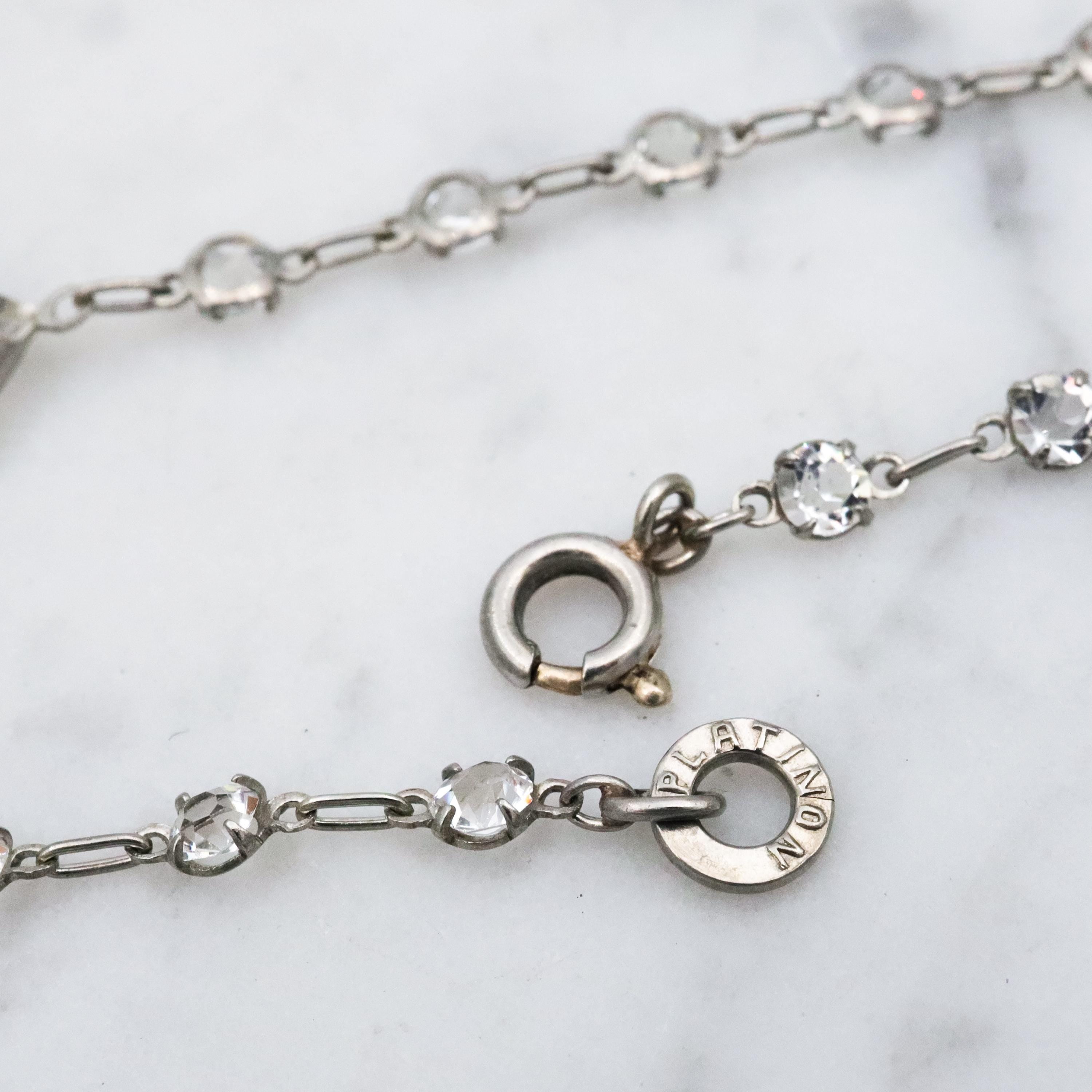 Antique Art Deco Platinon block crystal fancy prong set necklace