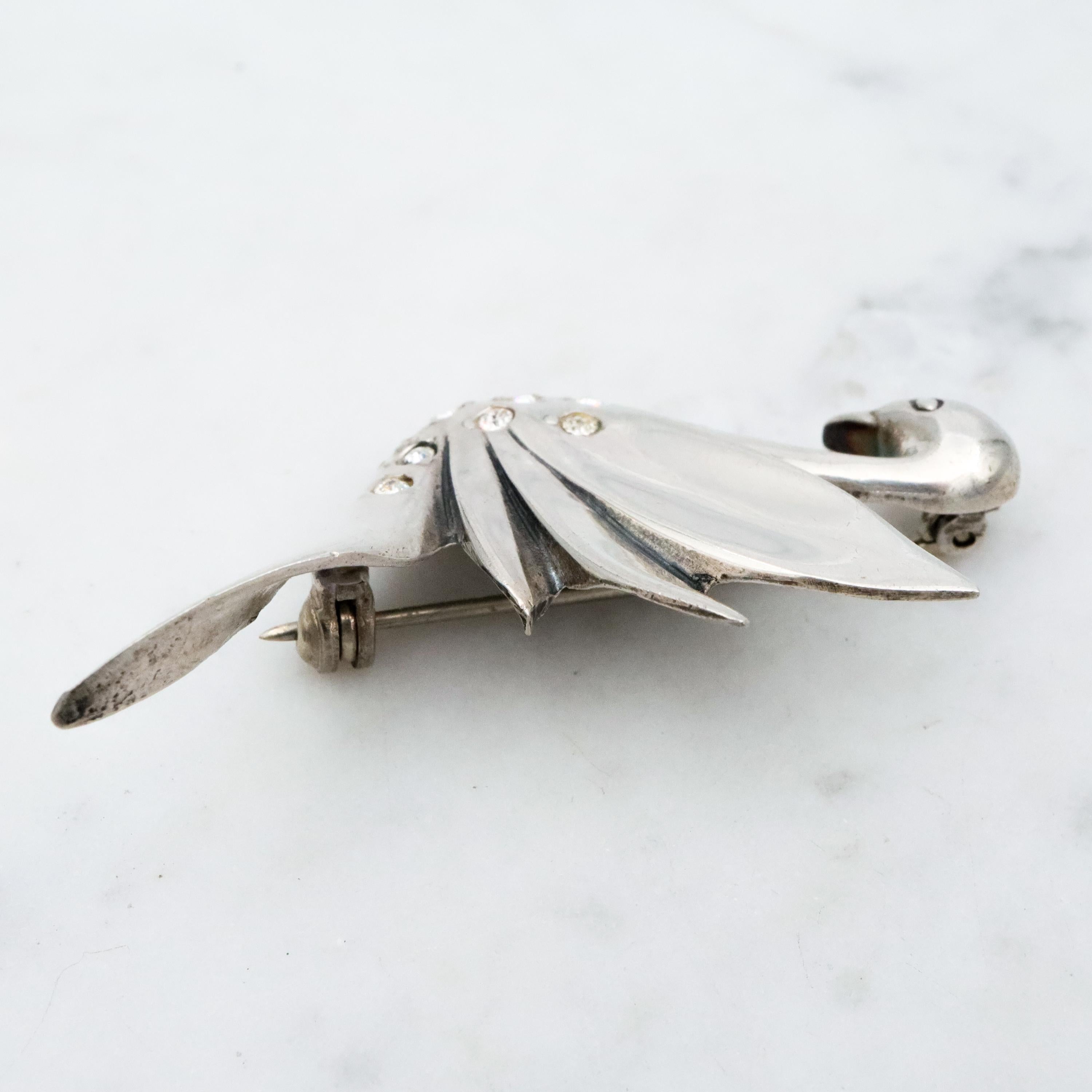 Vintage sterling Jezlaine rhinestone swan brooch