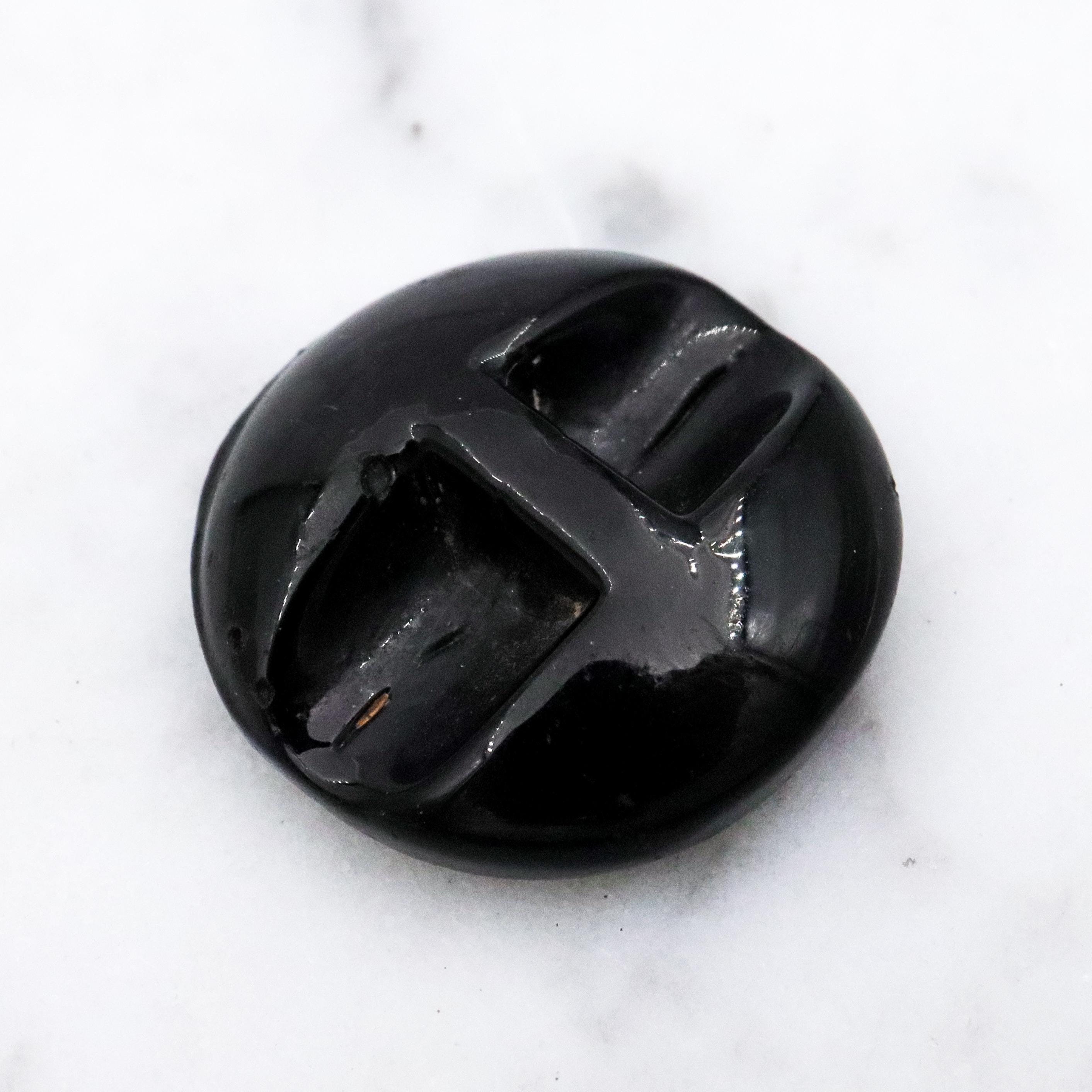 Antique Victorian black glass Orientalist painted picture button
