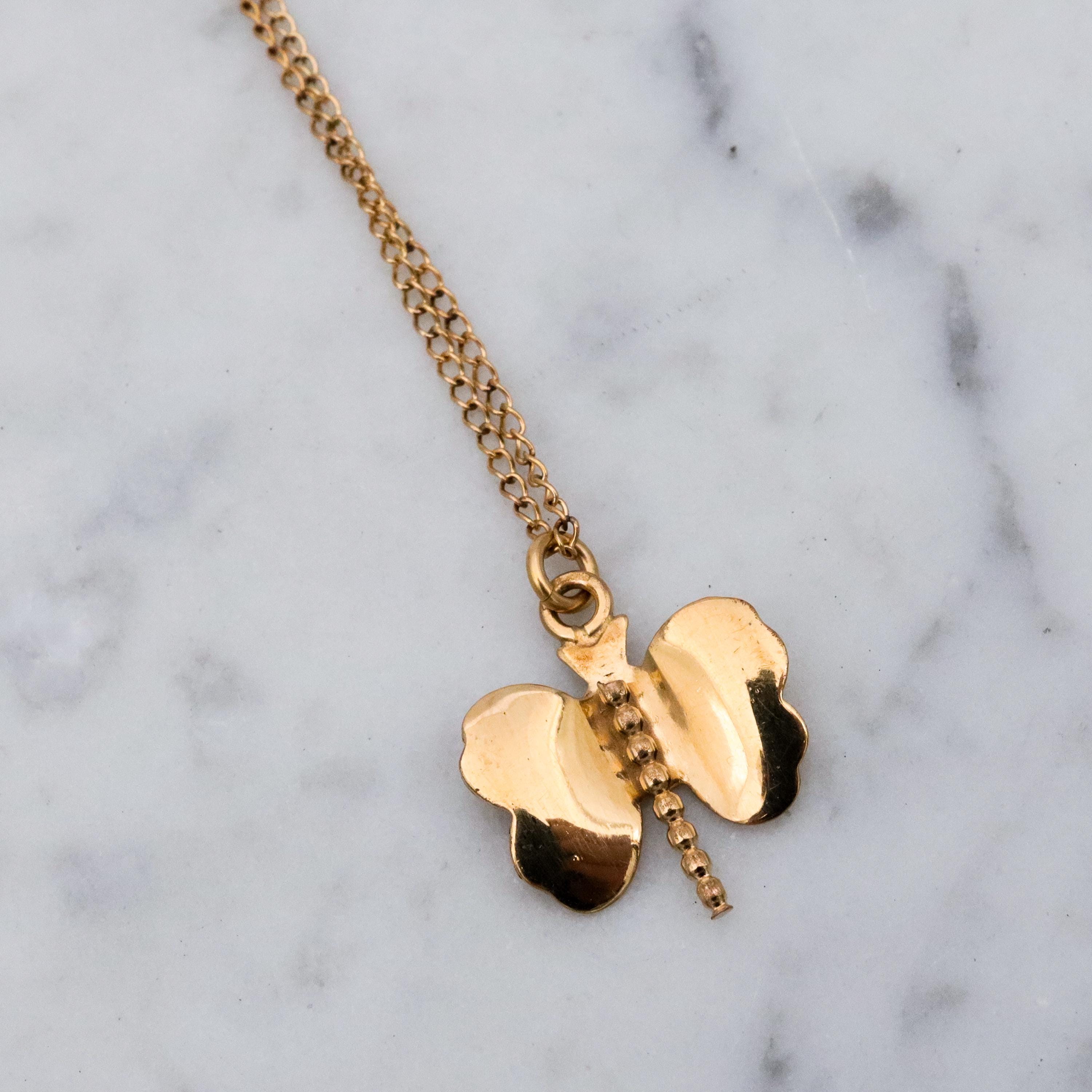 Mid Century 12k gold filled butterfly pendant necklace