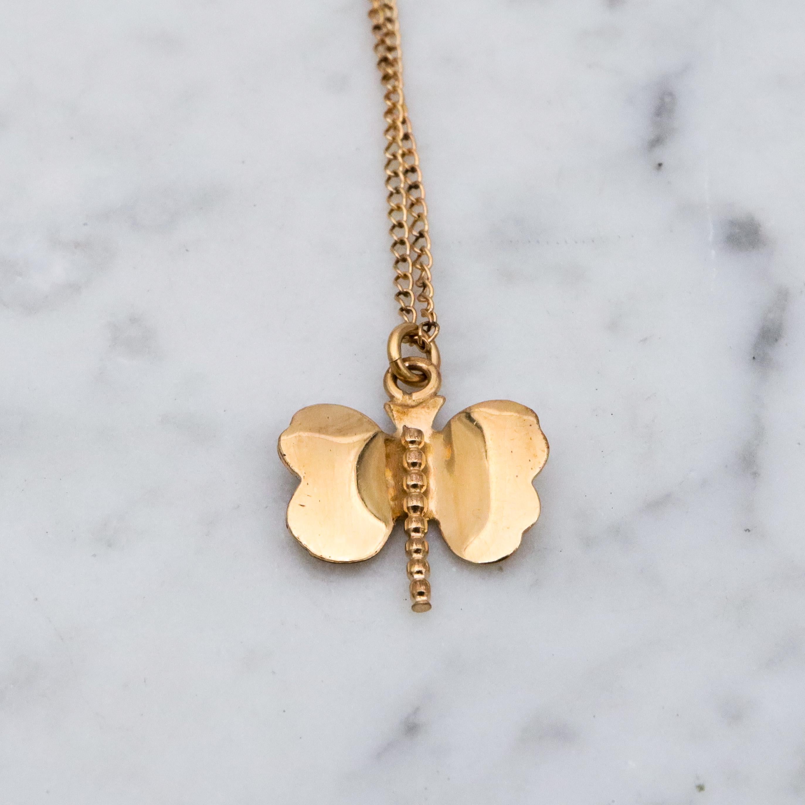 Mid Century 12k gold filled butterfly pendant necklace