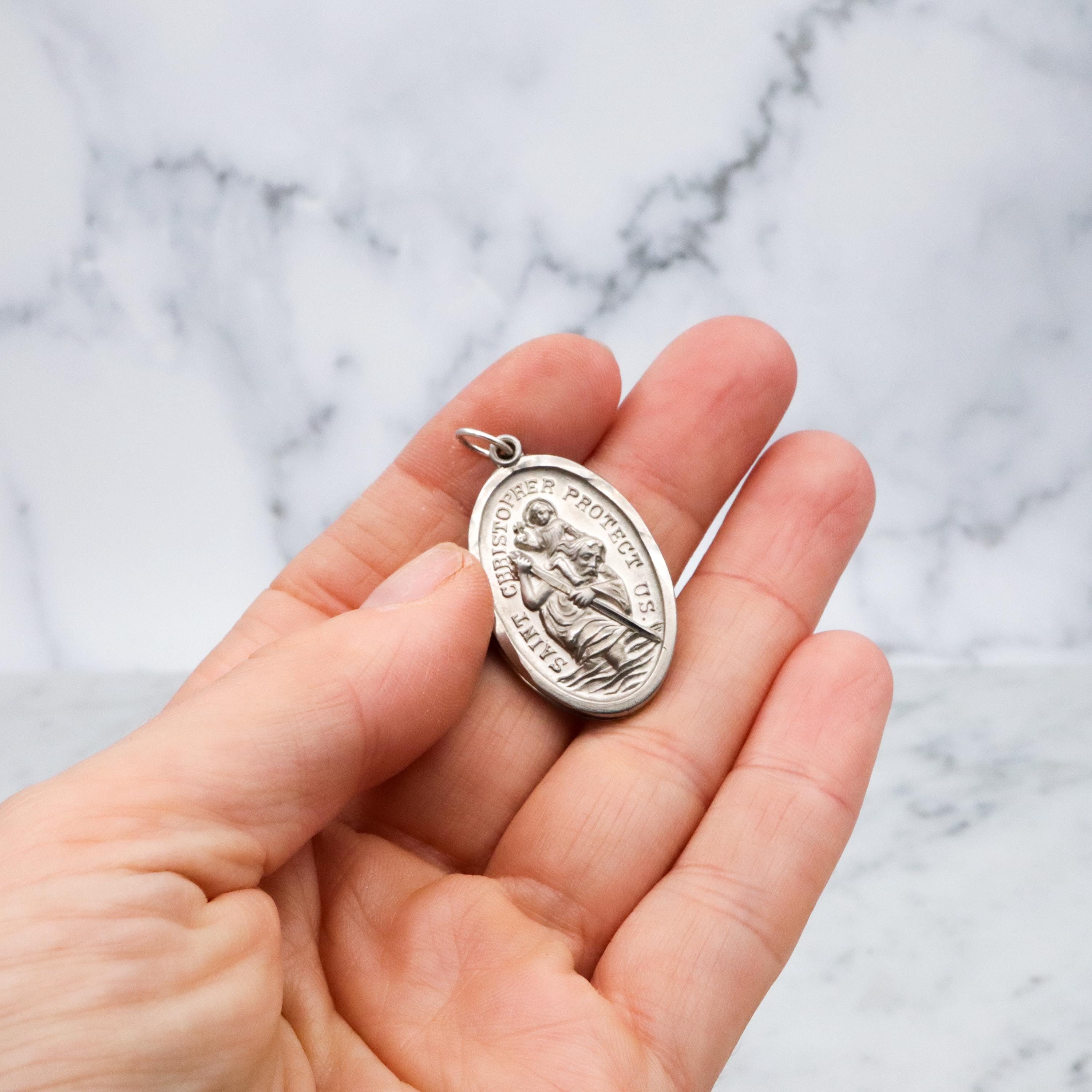 Vintage Chapel sterling Large Saint Christopher slide medallion pendant