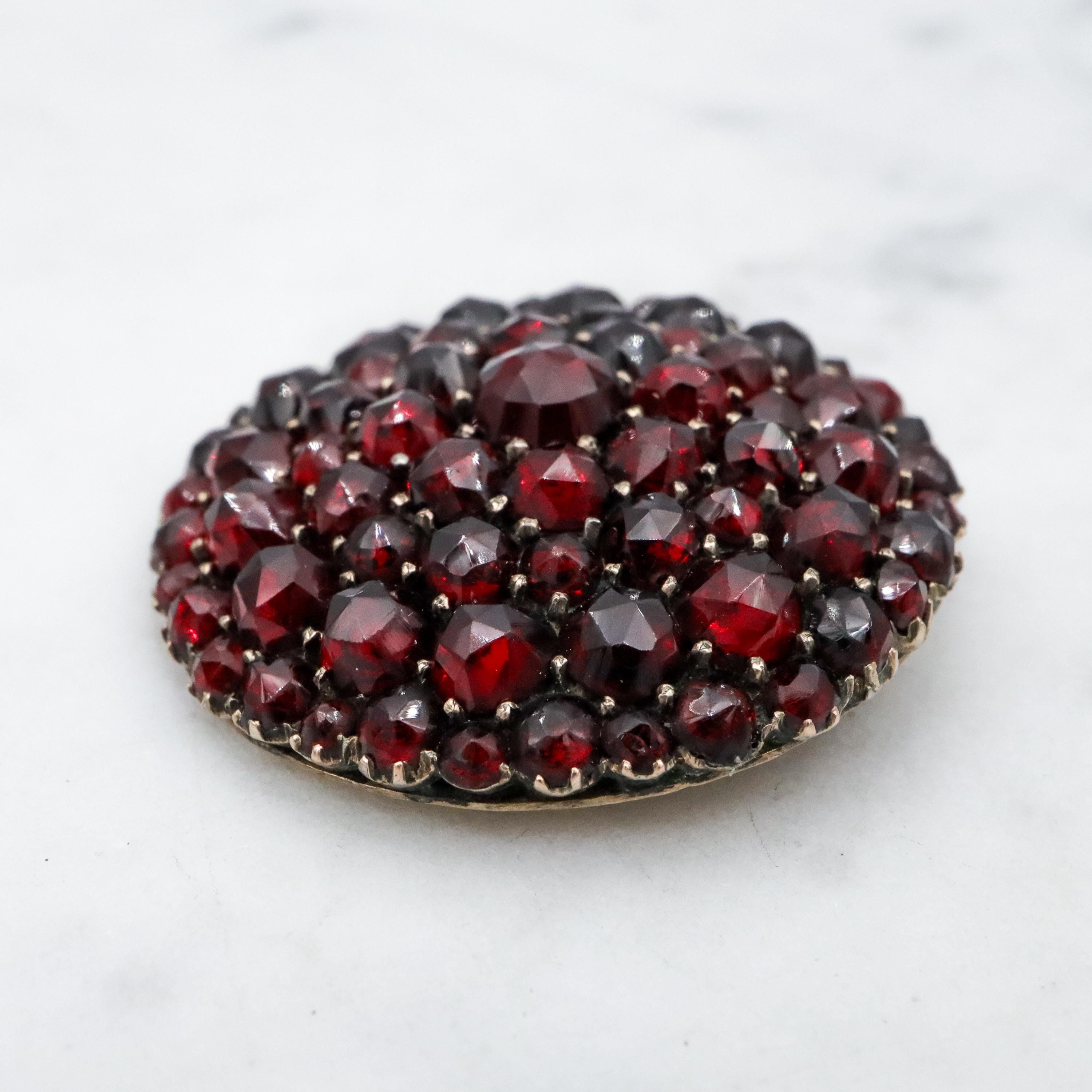 Antique Victorian gilt silver Bohemian garnet domed circle pendant