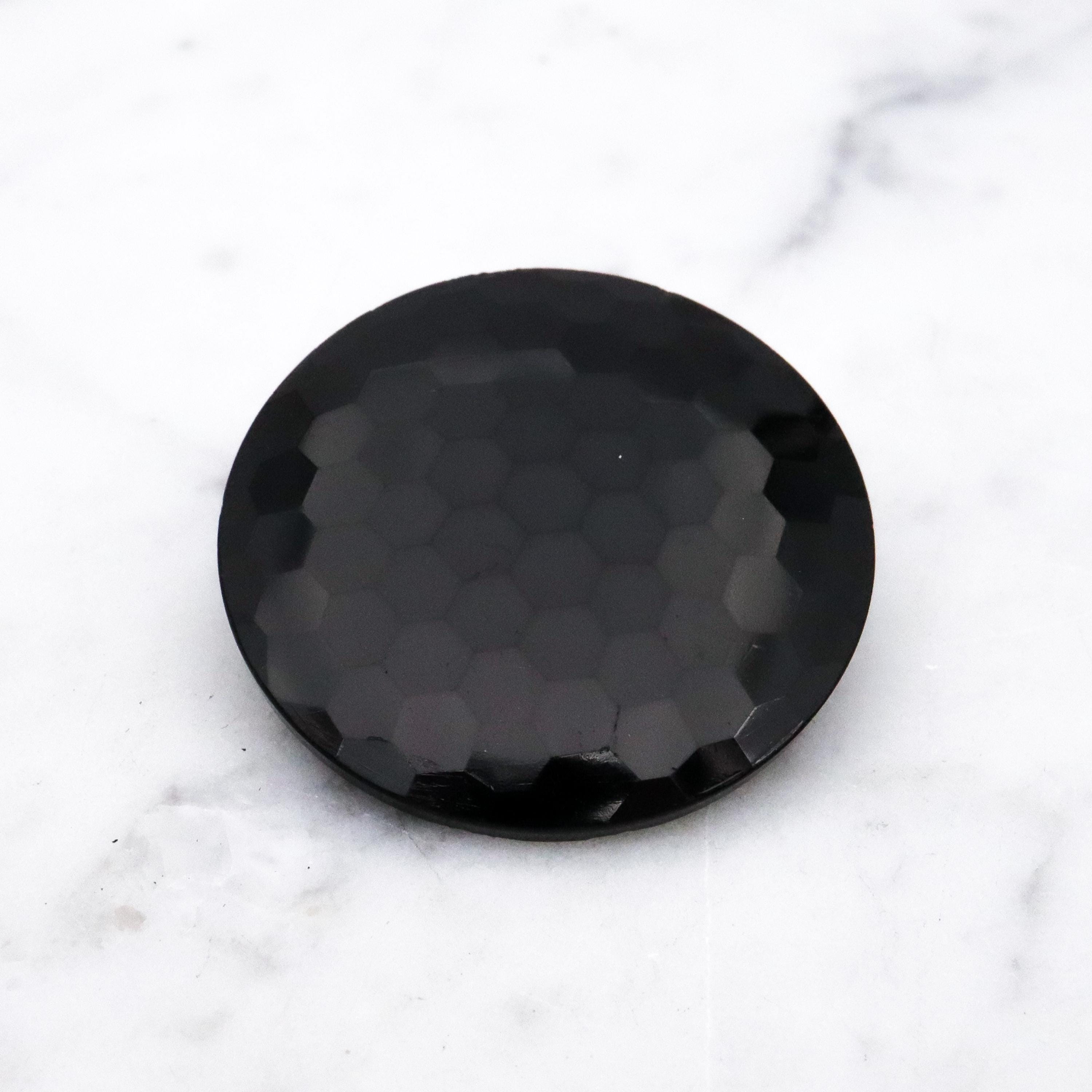 Antique Victorian French Jet glass faceted button brooch
