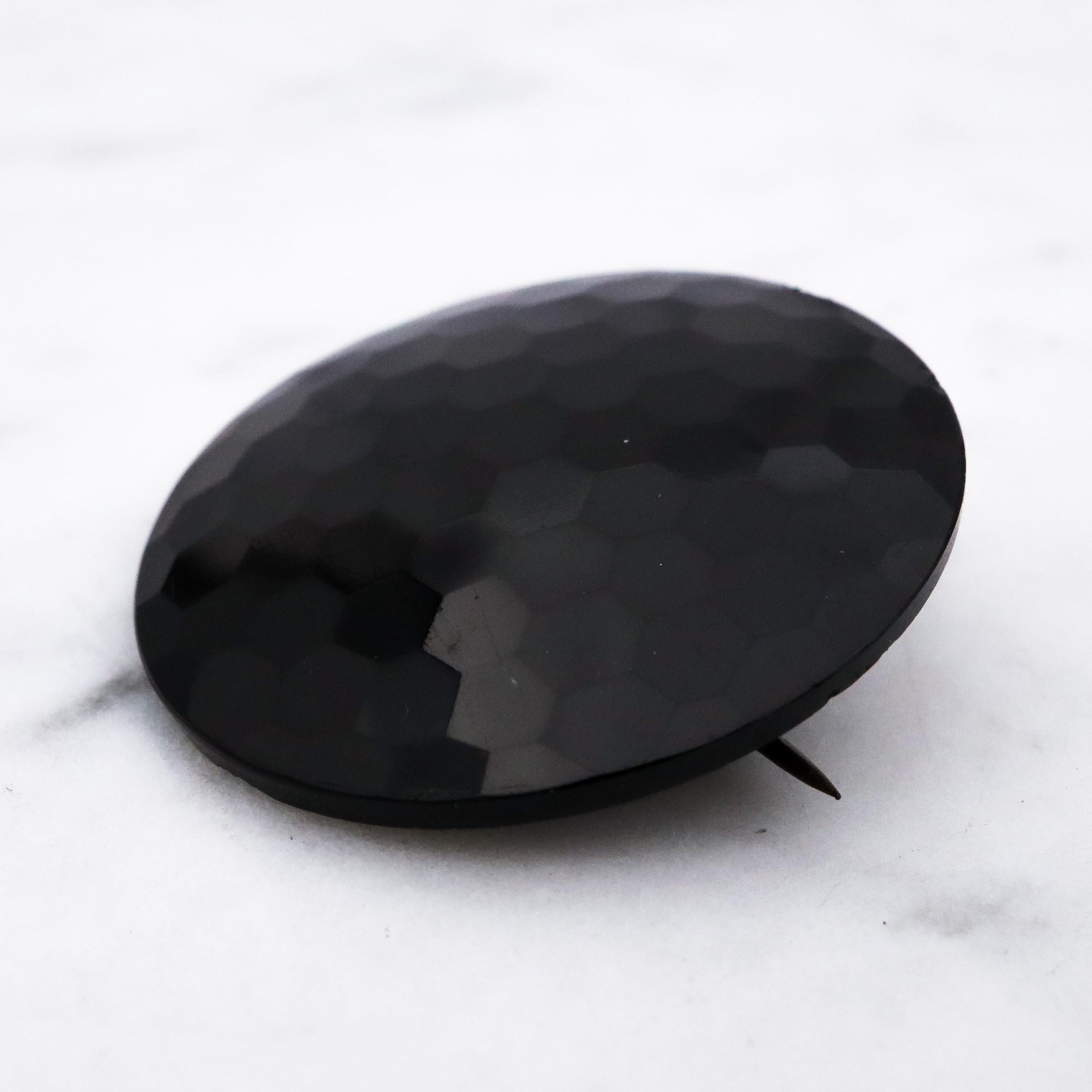 Antique Victorian French Jet glass faceted button brooch