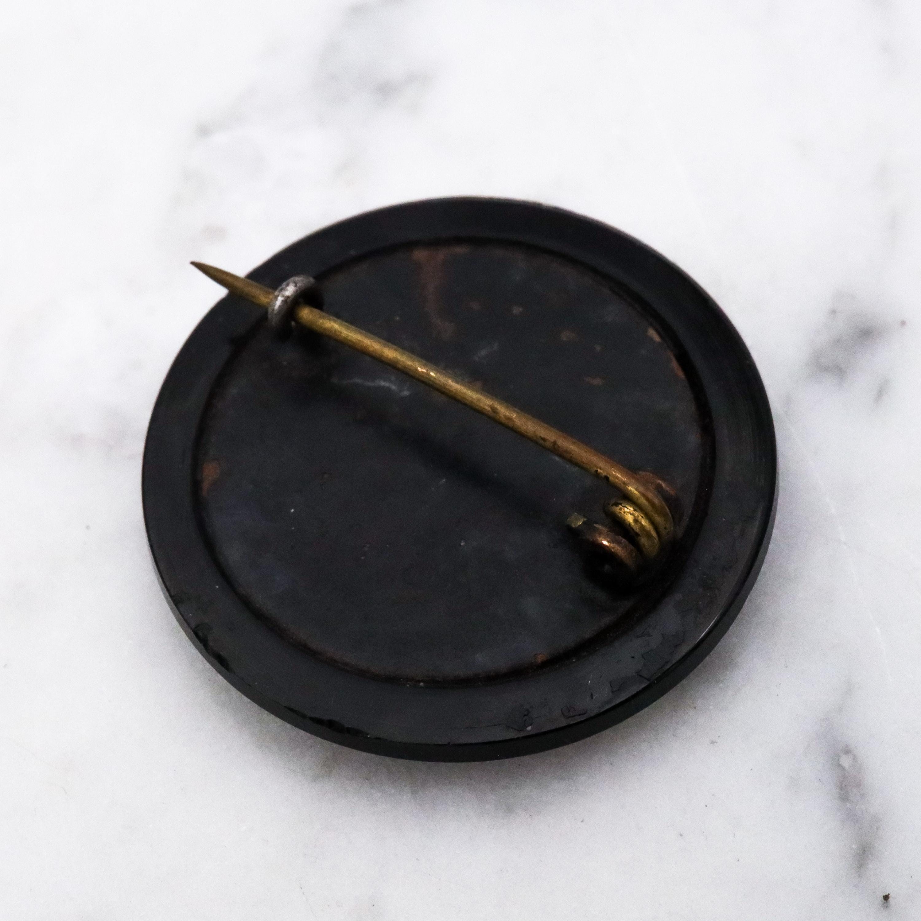 Antique Victorian French Jet glass faceted button brooch