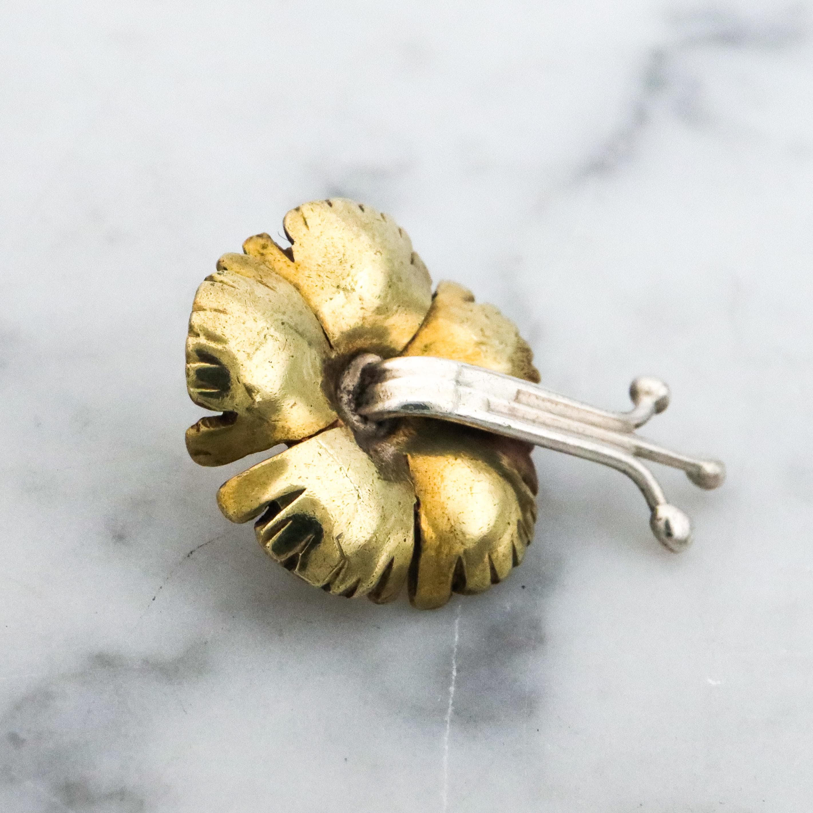Antique Art Nouveau brass & silver pansy pendant