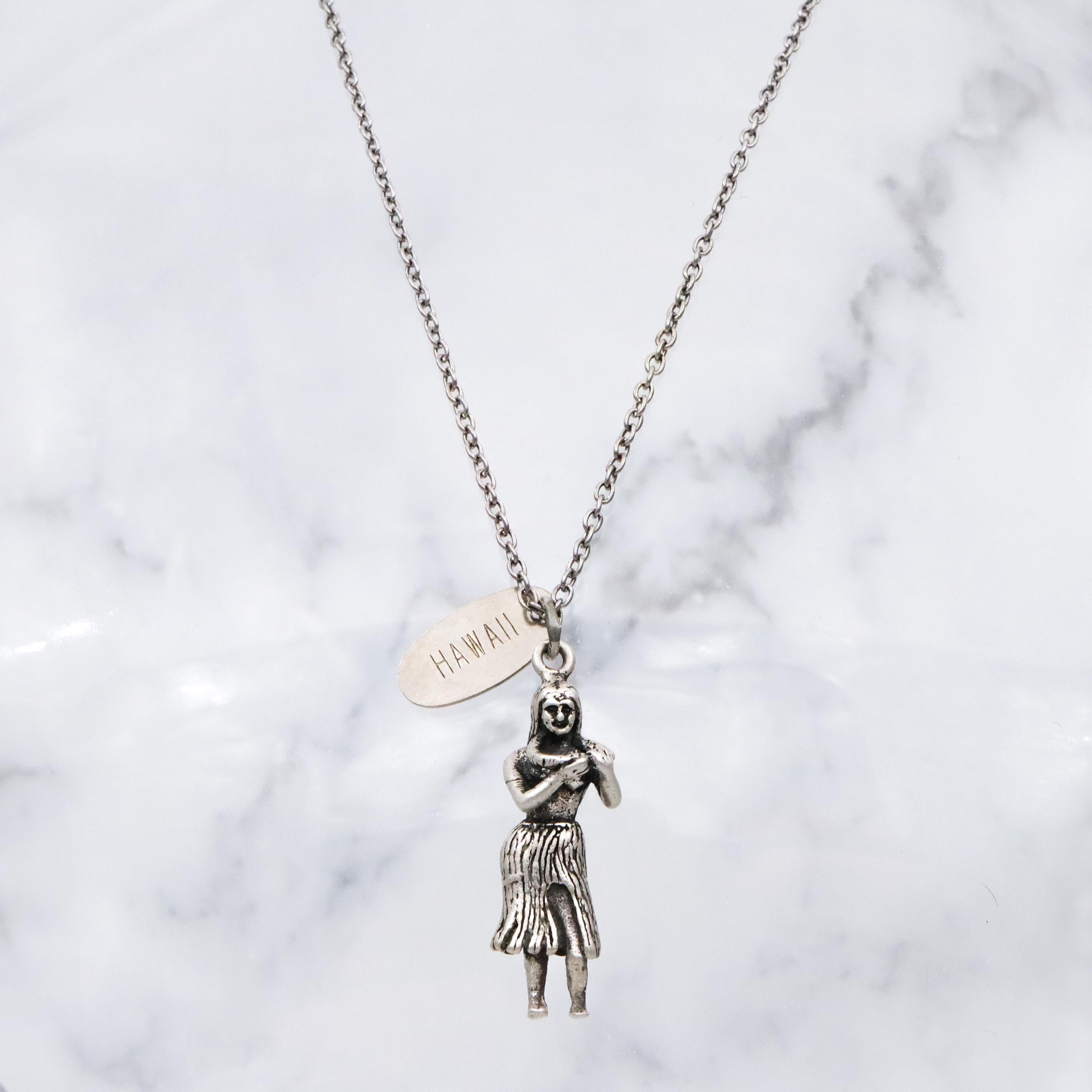 Vintage large sterling Hawaii Hula girl with lei charm pendant