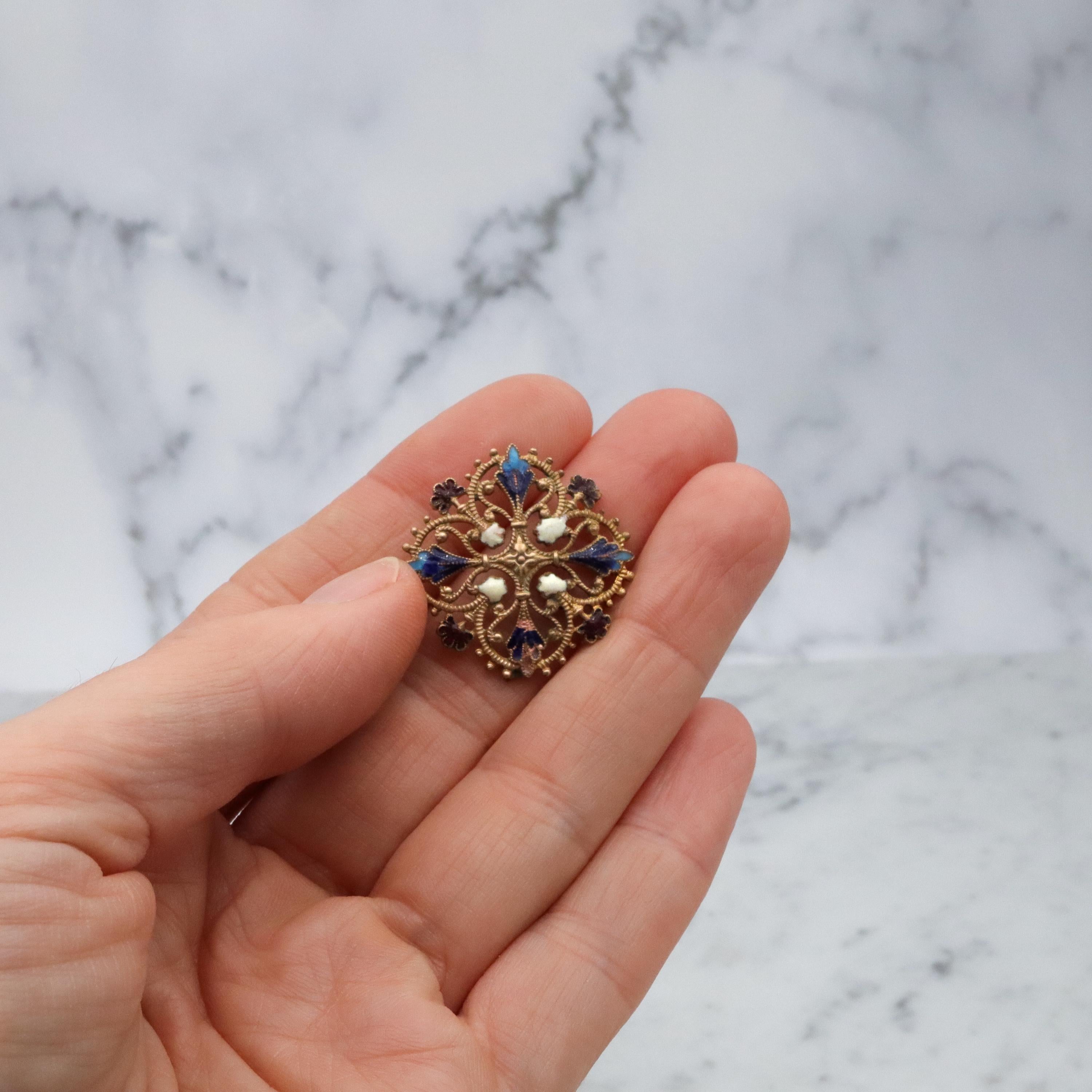 Antique French filigree enamel brass pendant conversion