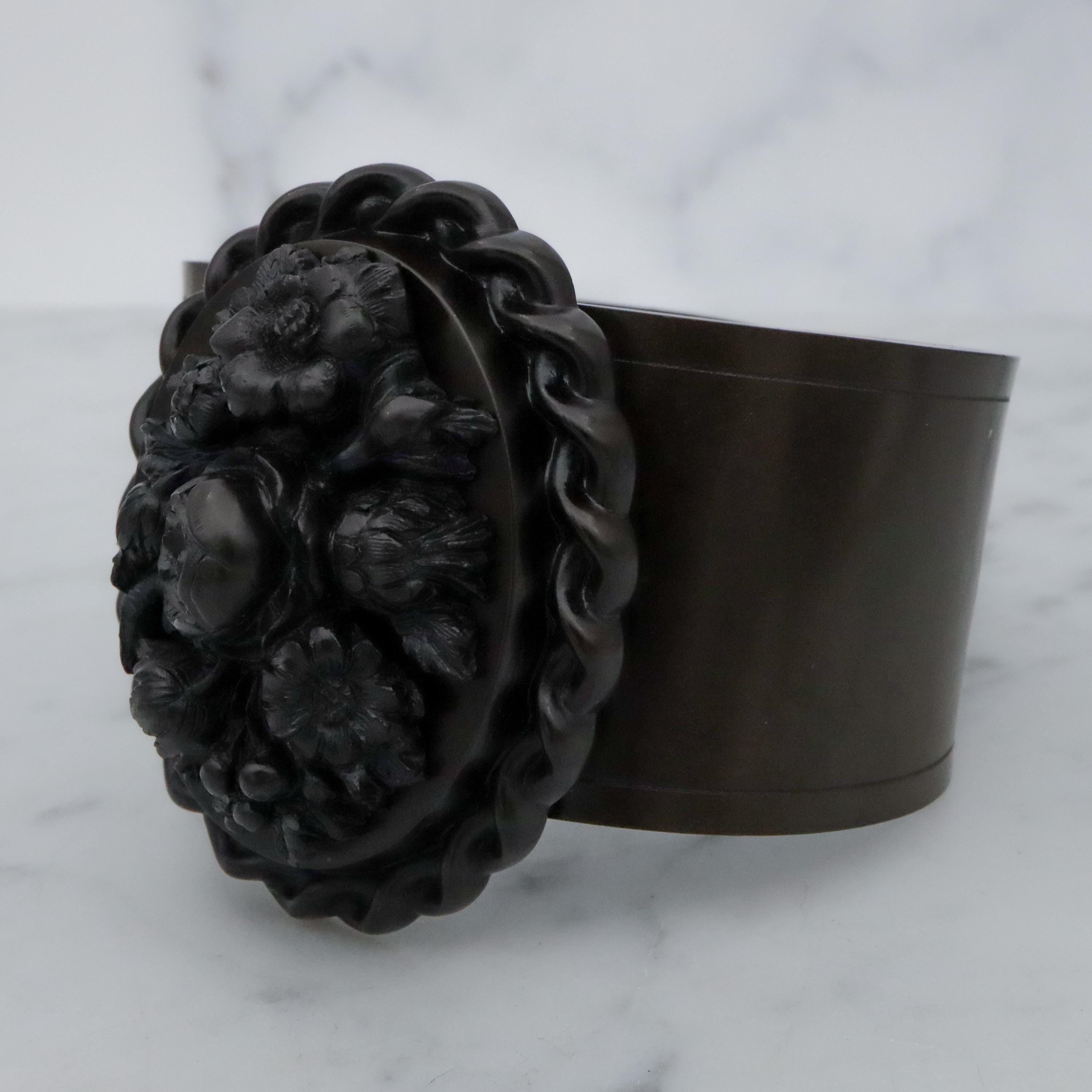 Antique Victorian gutta percha floral carved cuff bracelet