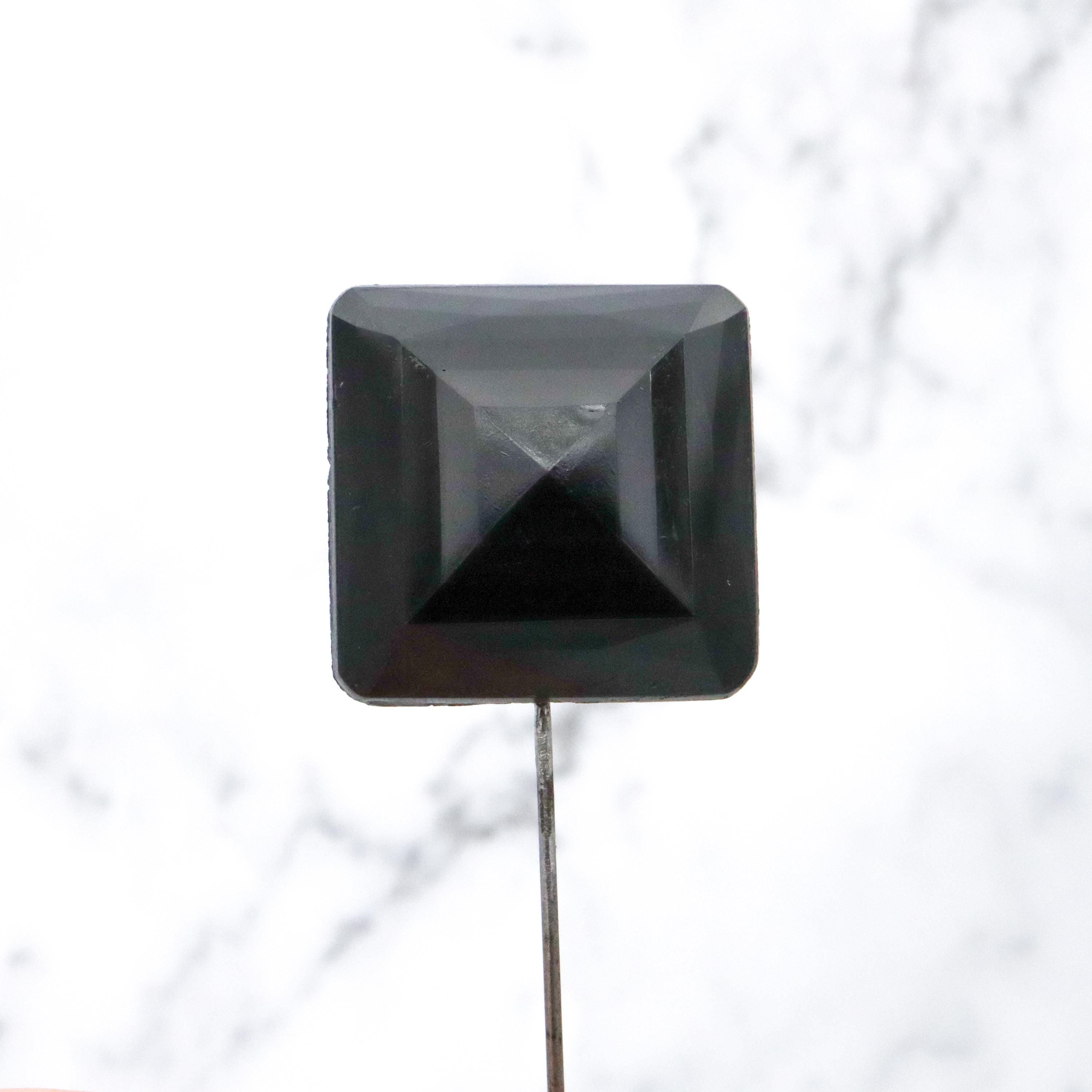 Antique Victorian French jet glass faceted square block stick pin