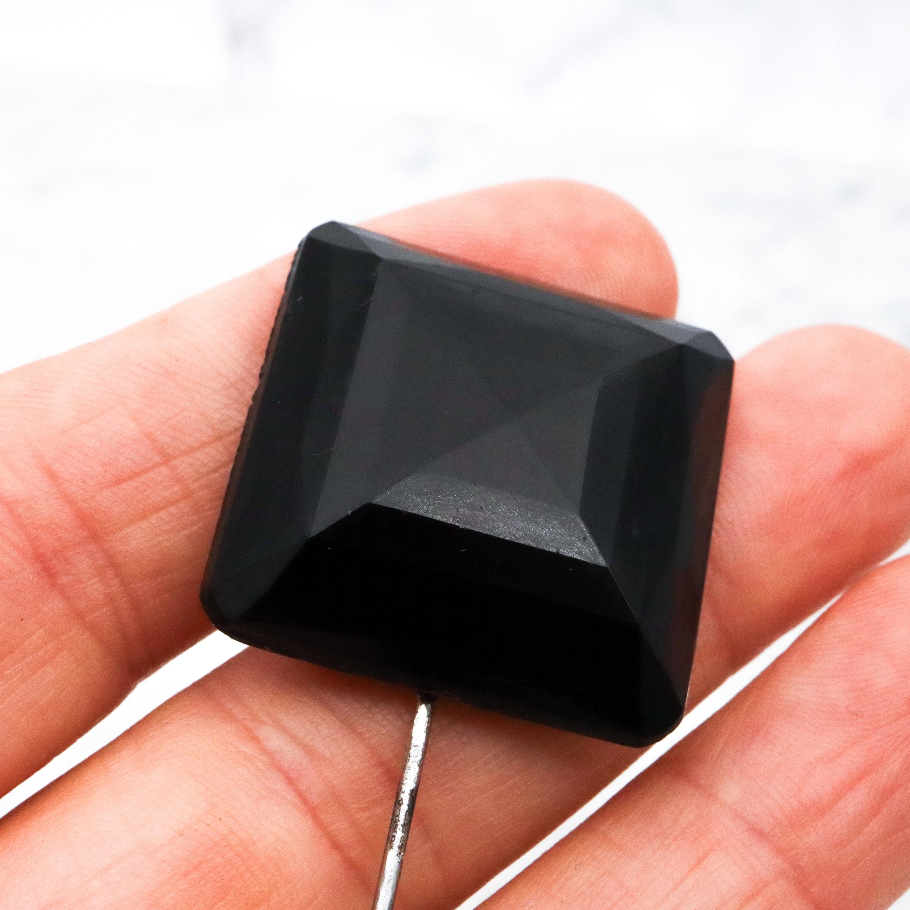 Antique Victorian French jet glass faceted square block stick pin