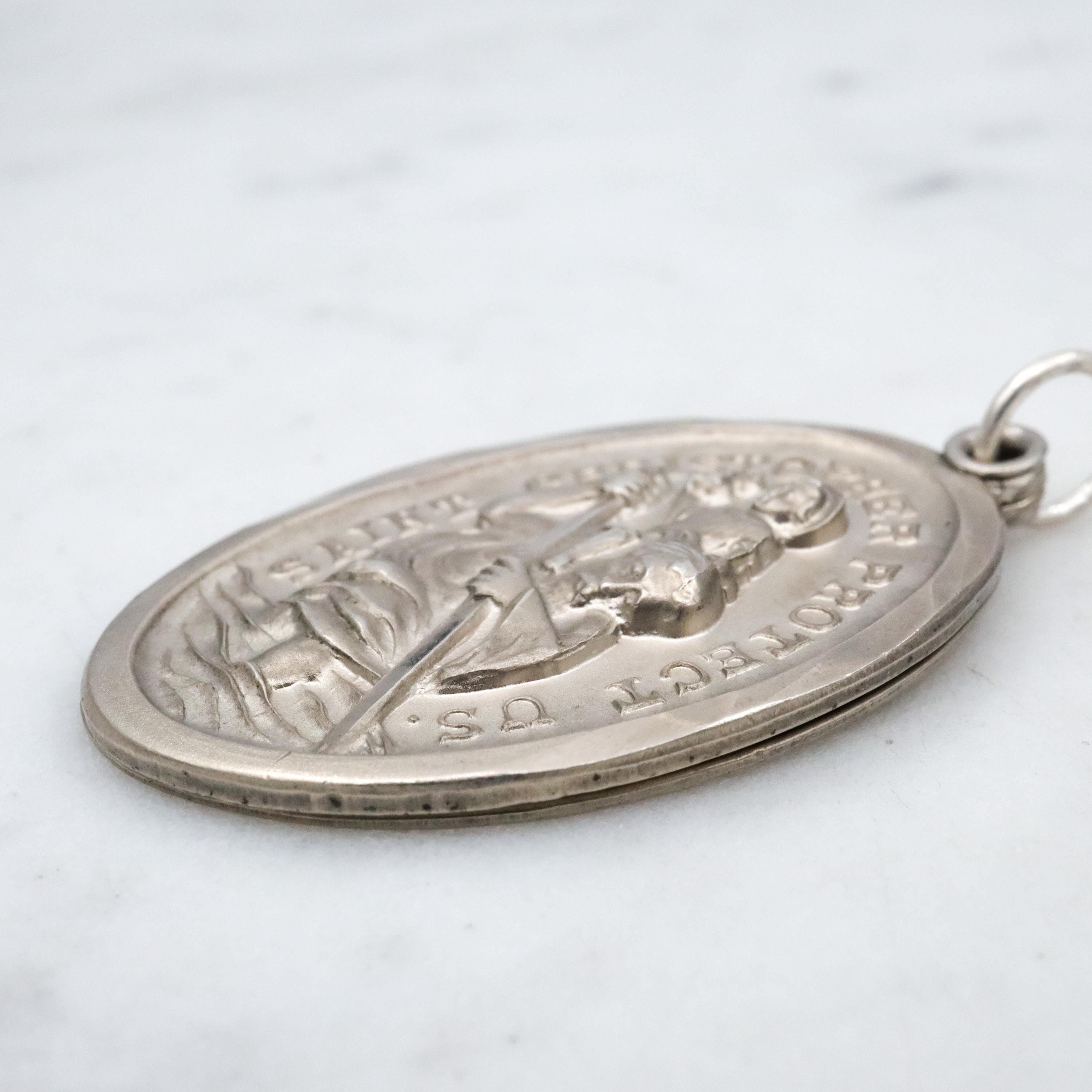 Vintage Chapel sterling Large Saint Christopher slide medallion pendant