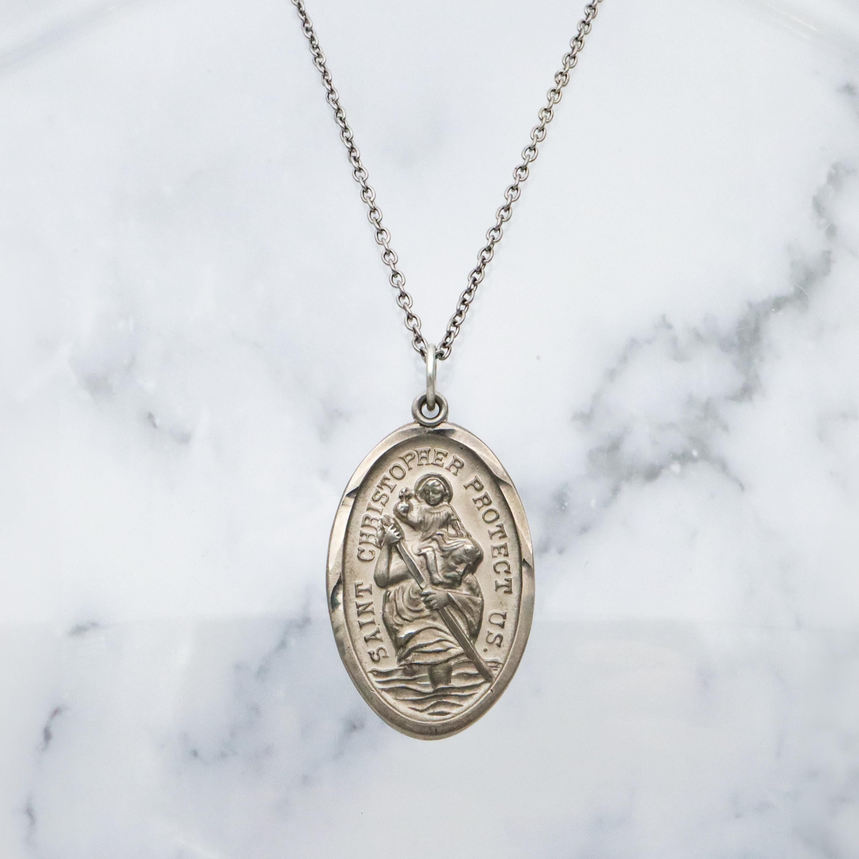Vintage Chapel sterling Large Saint Christopher slide medallion pendant