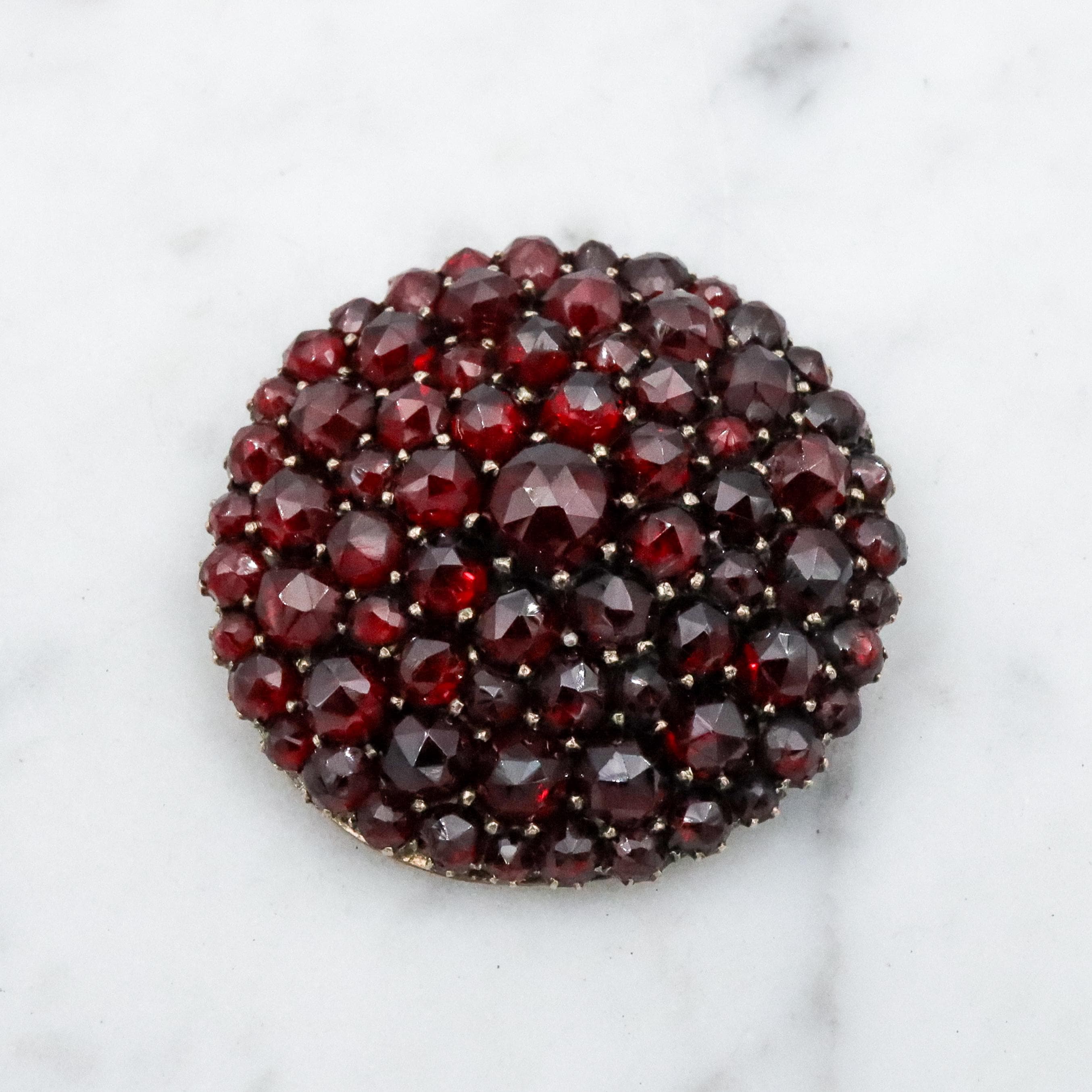 Antique Victorian gilt silver Bohemian garnet domed circle pendant
